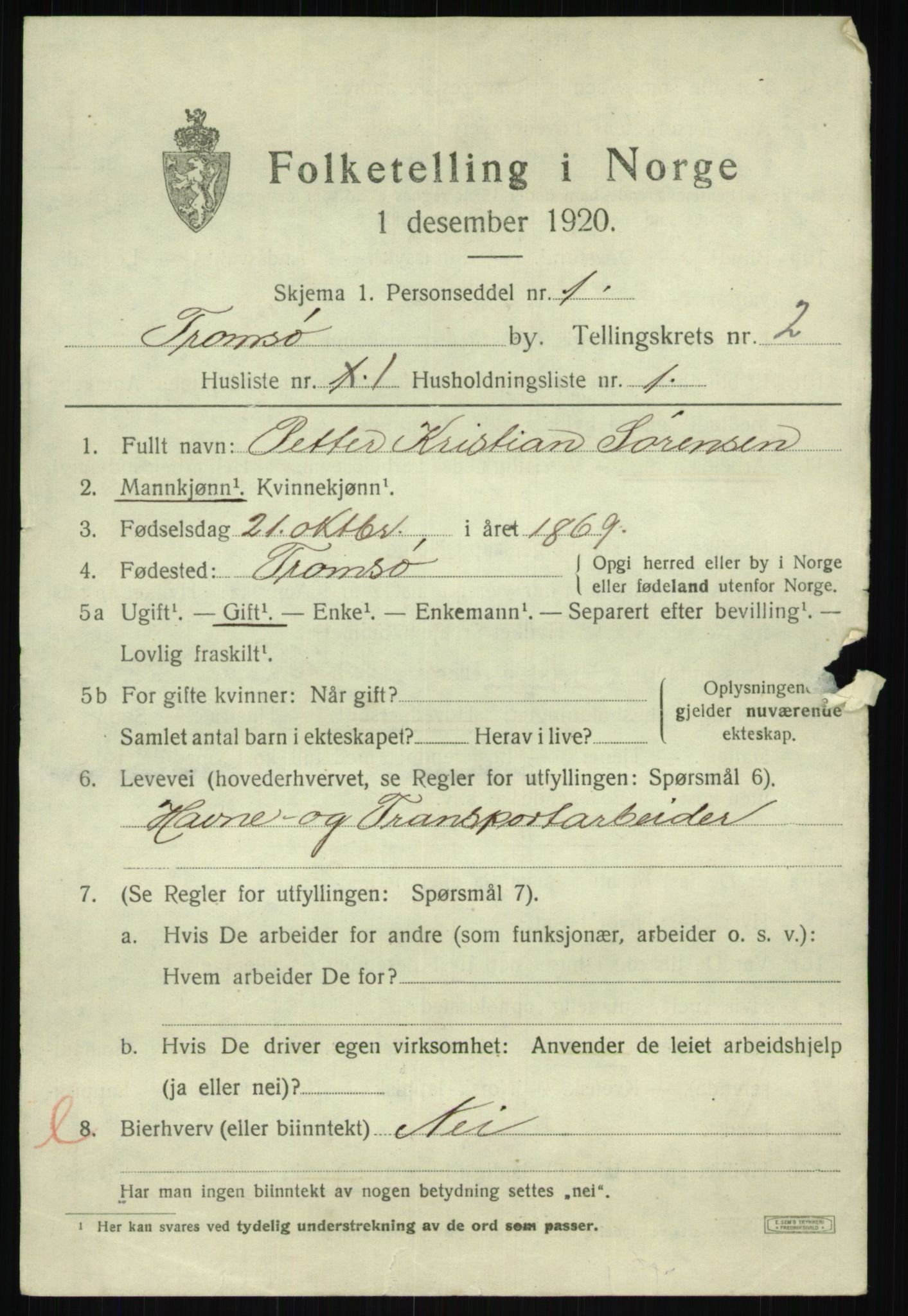 SATØ, 1920 census for Tromsø, 1920, p. 8732