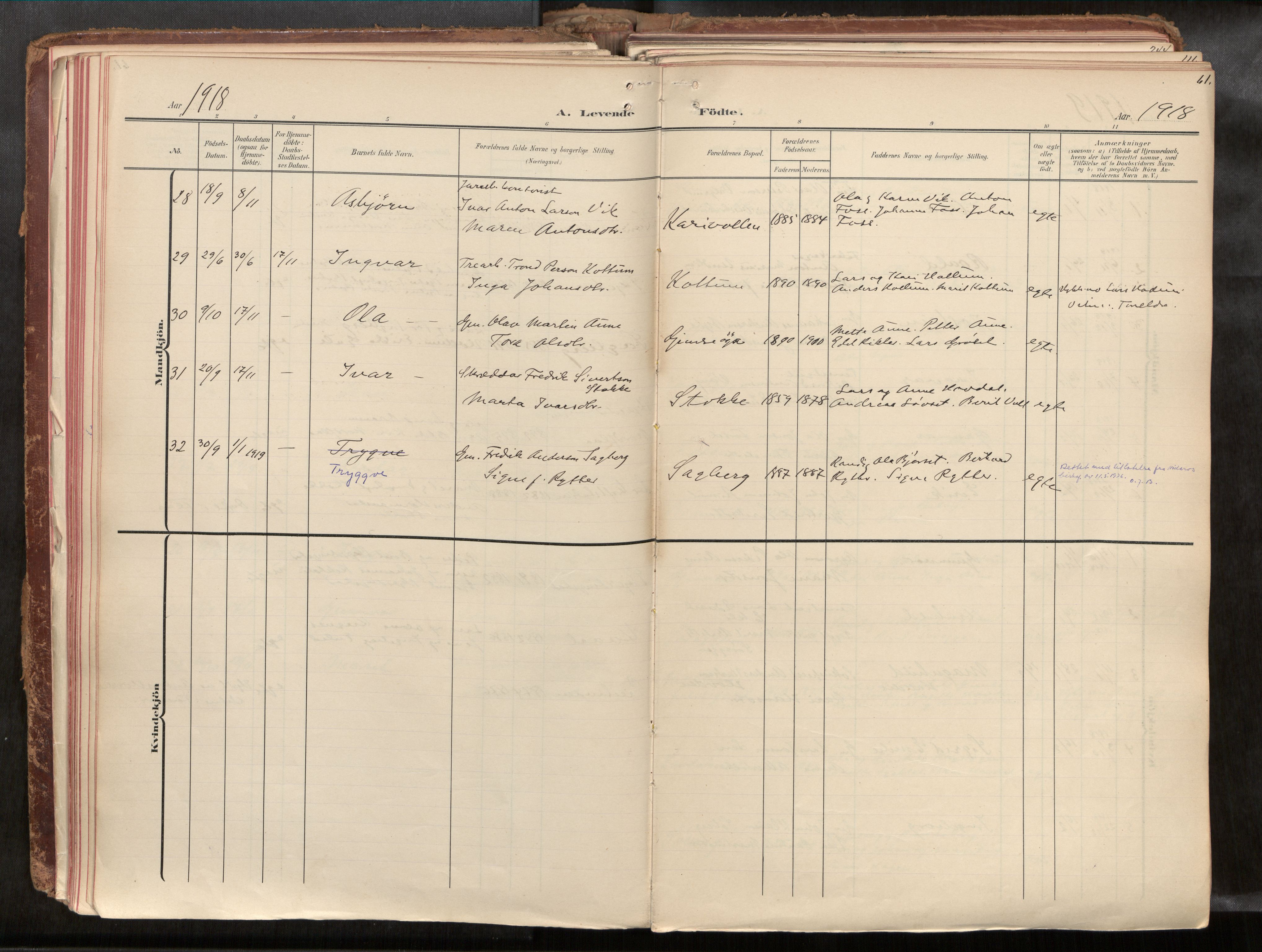 Ministerialprotokoller, klokkerbøker og fødselsregistre - Sør-Trøndelag, SAT/A-1456/691/L1085b: Parish register (official) no. 691A18, 1908-1930, p. 61