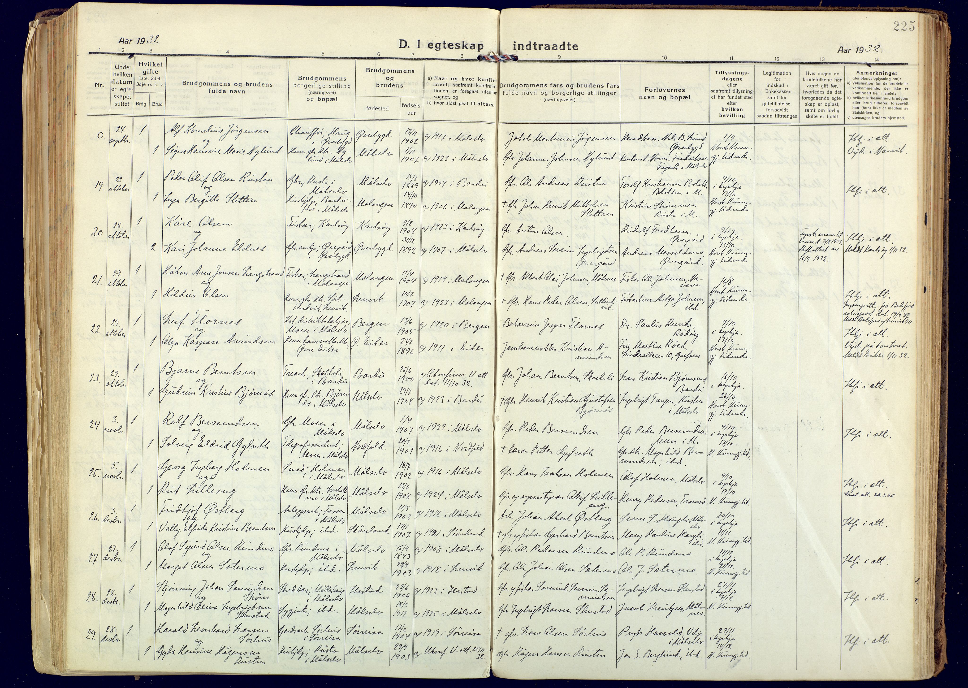 Målselv sokneprestembete, AV/SATØ-S-1311/G/Ga/Gaa/L0014kirke: Parish register (official) no. 14, 1919-1932, p. 225