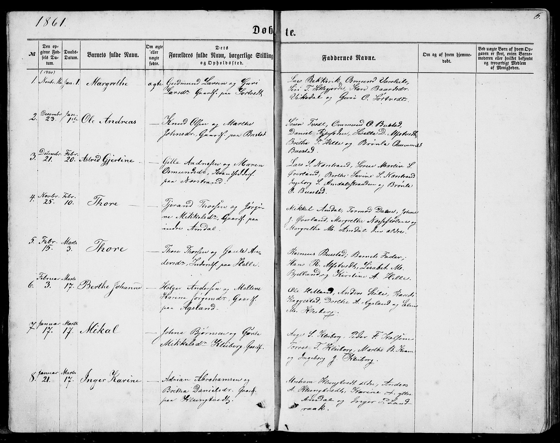 Nedstrand sokneprestkontor, AV/SAST-A-101841/01/IV: Parish register (official) no. A 9, 1861-1876, p. 6