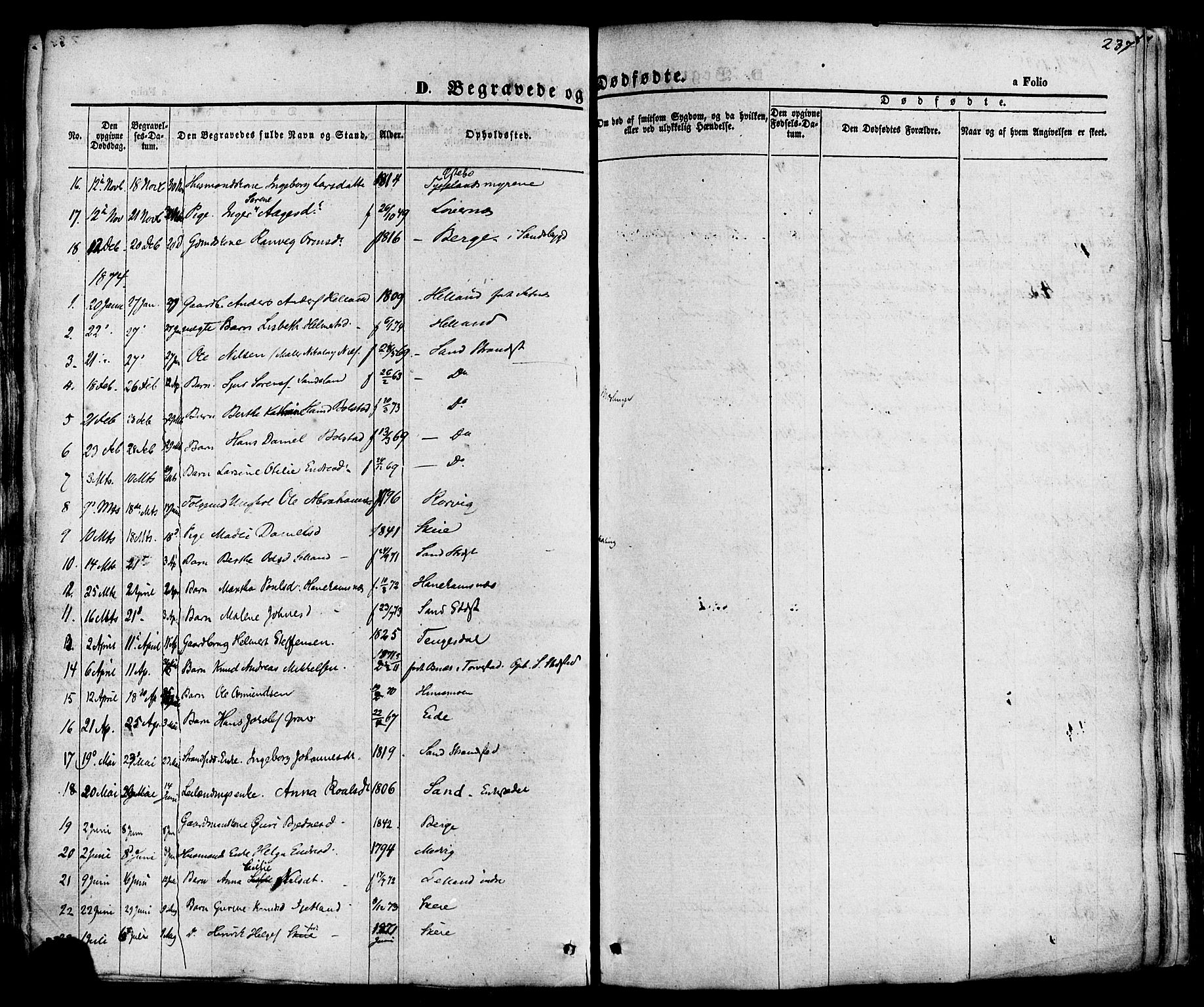 Sand sokneprestkontor, AV/SAST-A-101848/01/III/L0003: Parish register (official) no. A 3, 1854-1879, p. 237