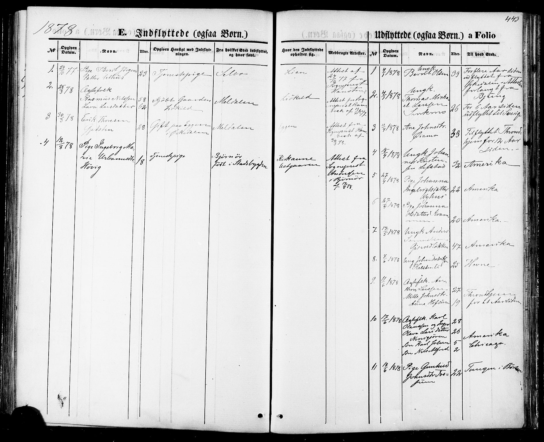 Ministerialprotokoller, klokkerbøker og fødselsregistre - Sør-Trøndelag, SAT/A-1456/668/L0807: Parish register (official) no. 668A07, 1870-1880, p. 443