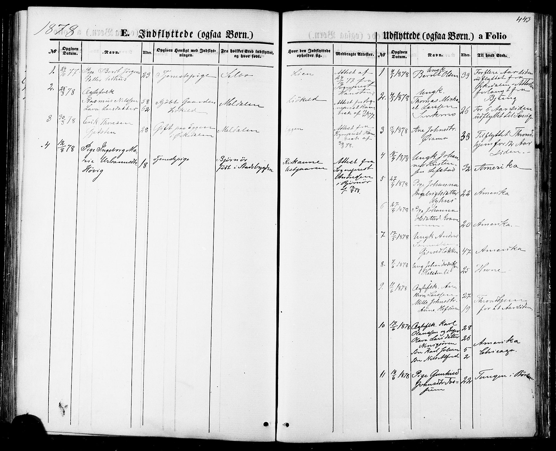 Ministerialprotokoller, klokkerbøker og fødselsregistre - Sør-Trøndelag, AV/SAT-A-1456/668/L0807: Parish register (official) no. 668A07, 1870-1880, p. 443