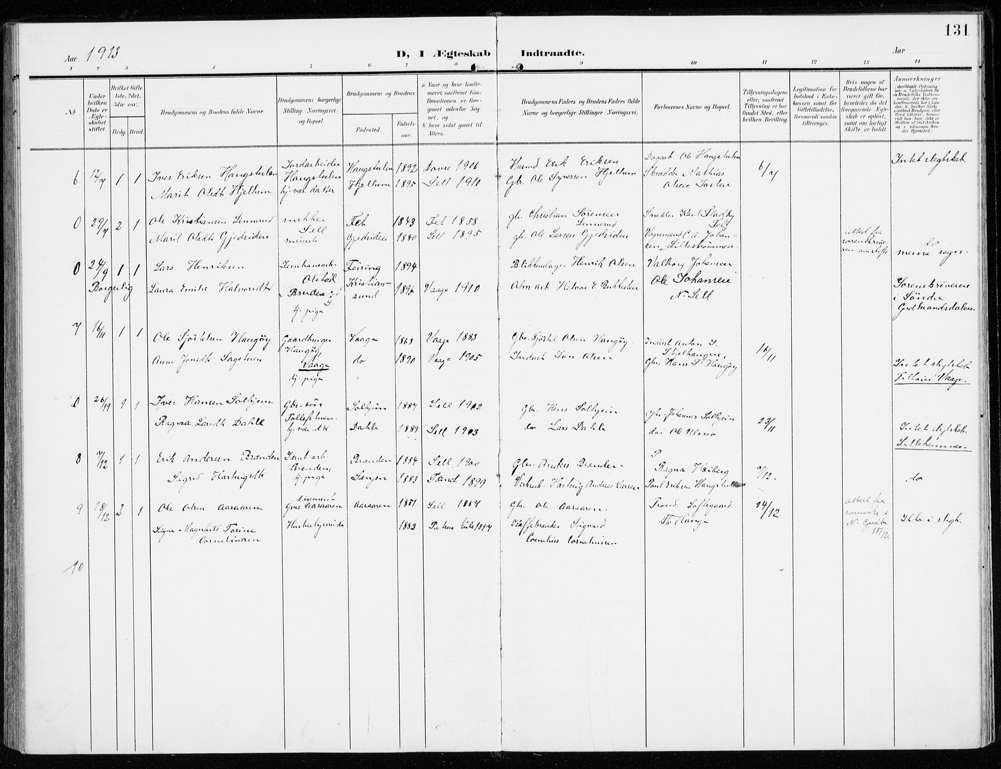 Sel prestekontor, AV/SAH-PREST-074/H/Ha/Haa/L0002: Parish register (official) no. 2, 1905-1919, p. 131