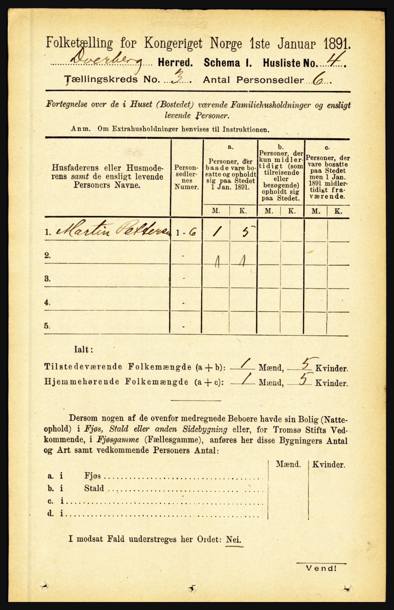 RA, 1891 census for 1872 Dverberg, 1891, p. 887