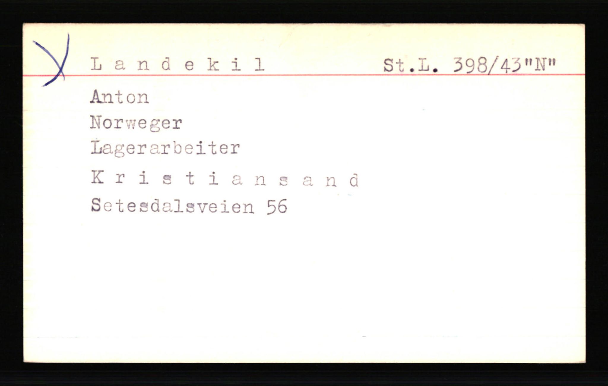 SS- und Polizeigericht Nord (IX), AV/RA-RAFA-3182/0001/C/Ca/L0004: kartotekkort for personer alfabetisk på etternavn: John-L, 1940-1945, p. 498