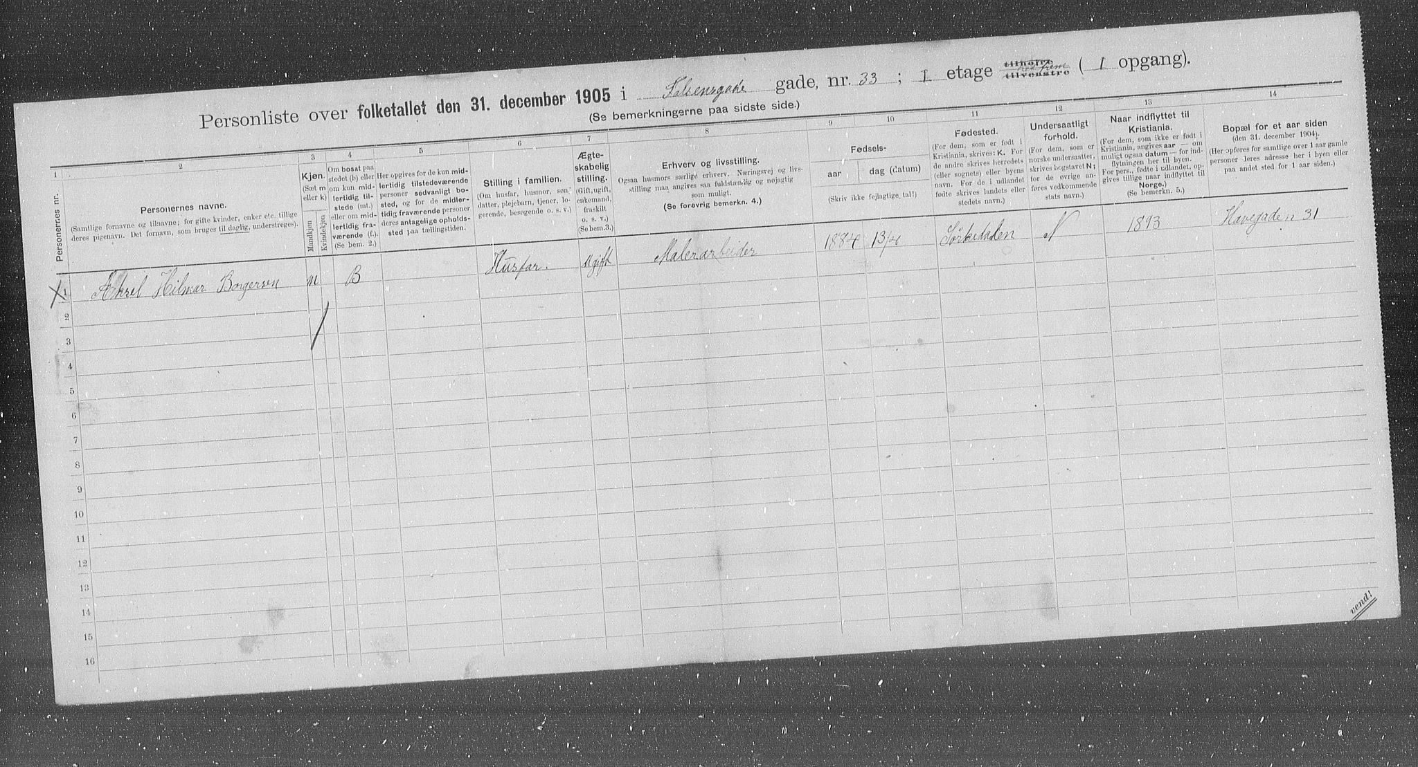 OBA, Municipal Census 1905 for Kristiania, 1905, p. 12233