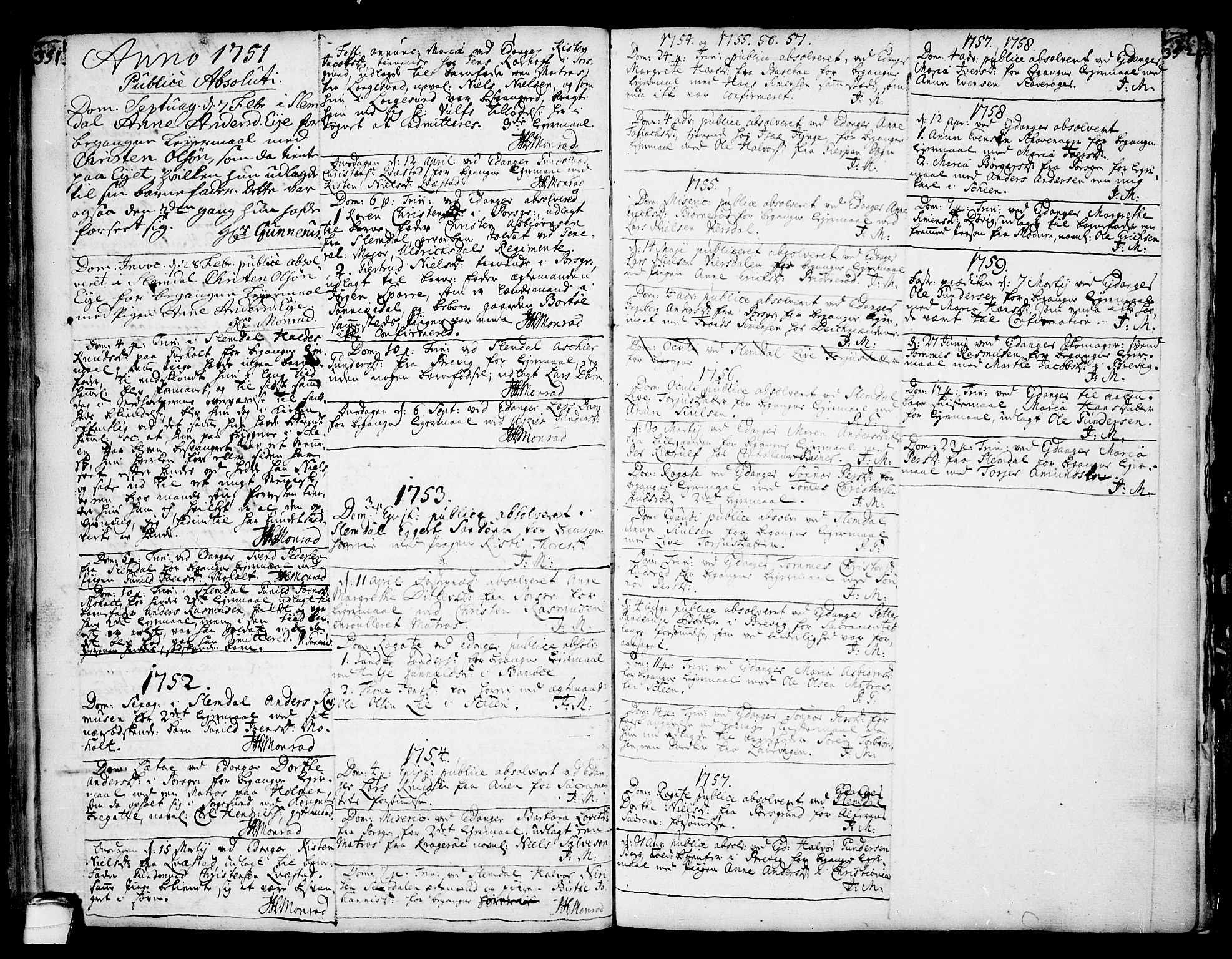 Eidanger kirkebøker, SAKO/A-261/F/Fa/L0004: Parish register (official) no. 4, 1733-1759, p. 351-352