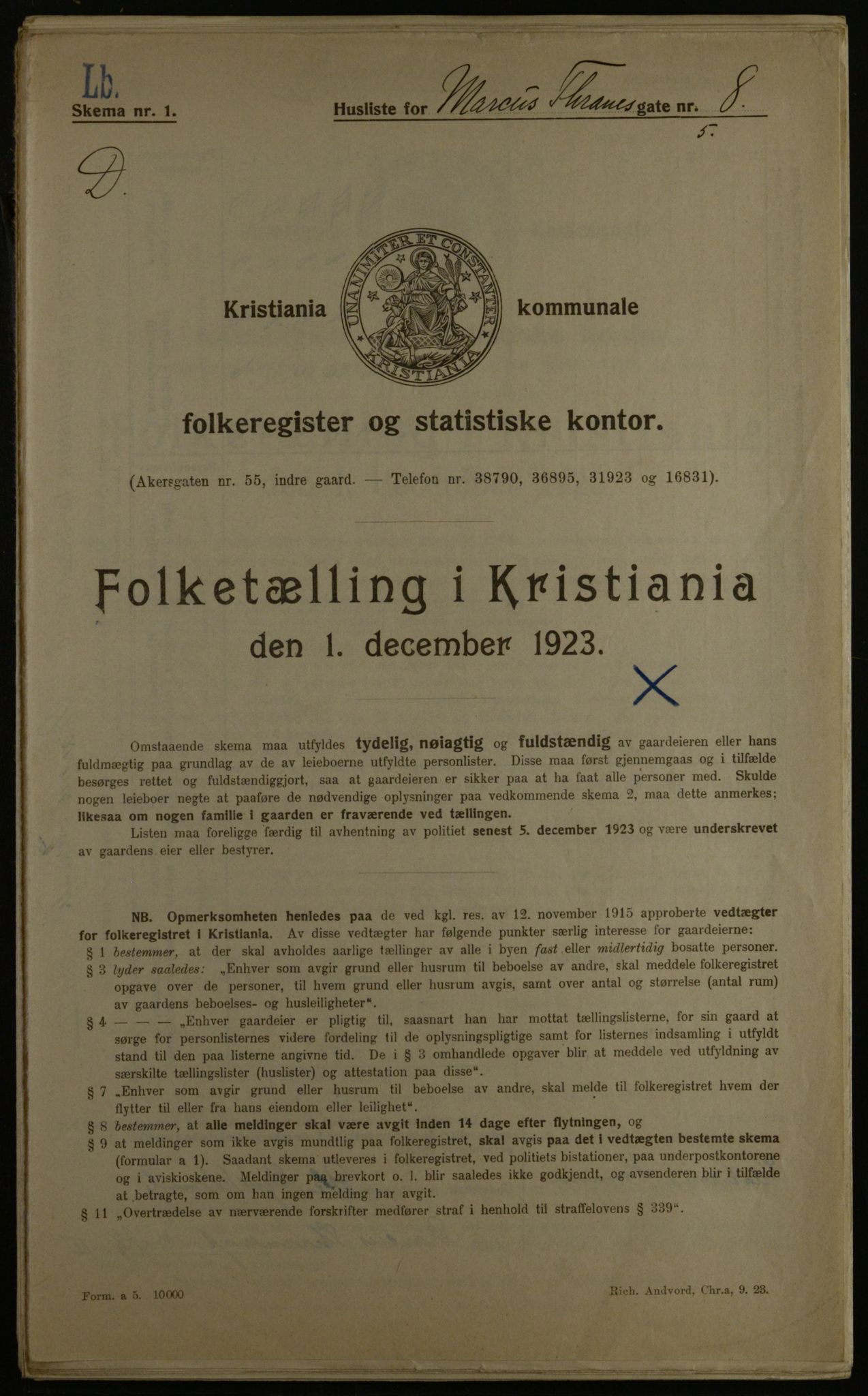 OBA, Municipal Census 1923 for Kristiania, 1923, p. 67123