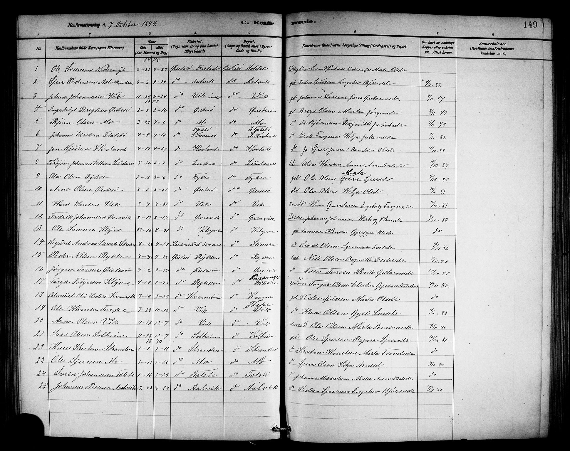 Kvam sokneprestembete, SAB/A-76201/H/Hab: Parish register (copy) no. C 3, 1881-1905, p. 149