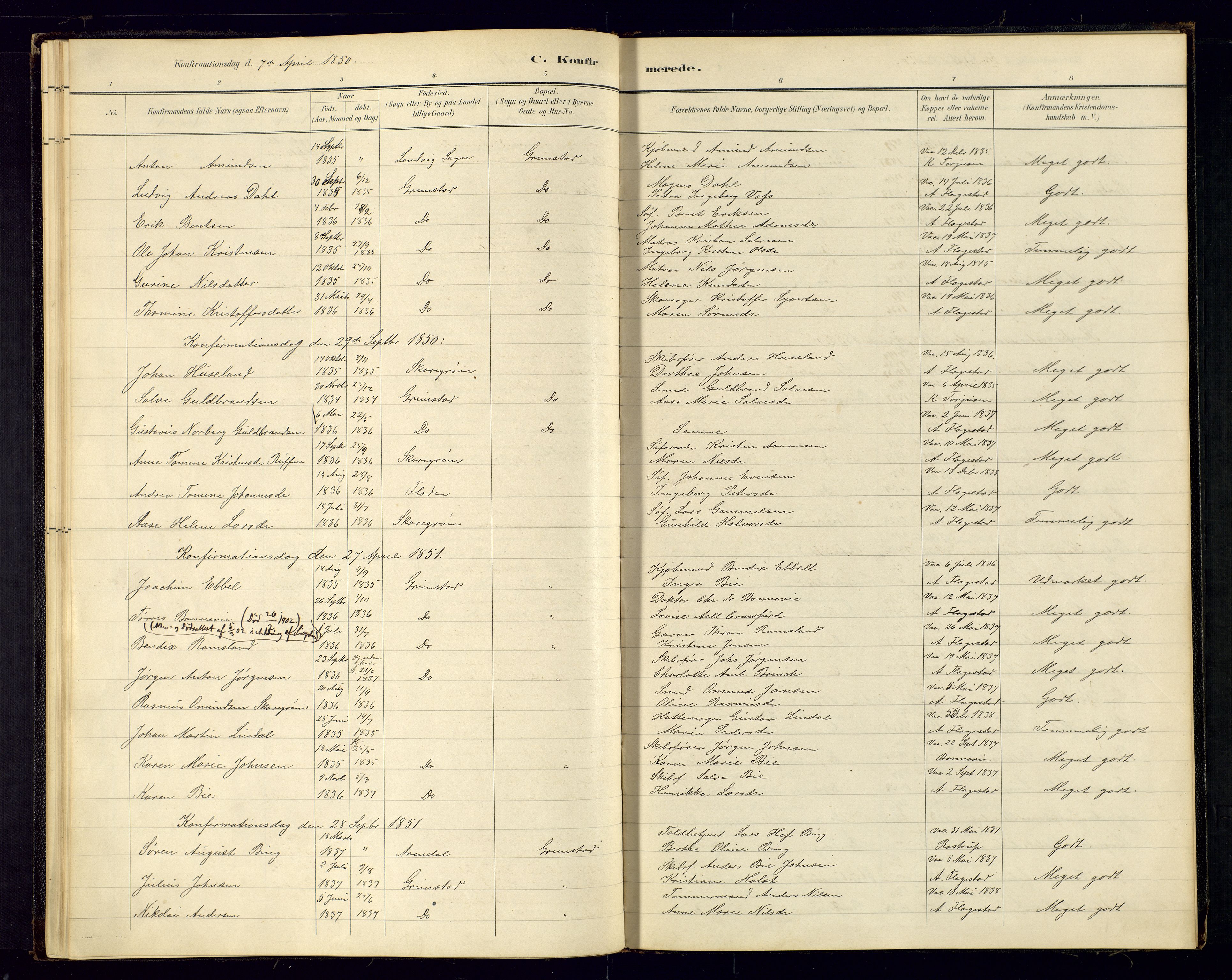 Grimstad sokneprestkontor, AV/SAK-1111-0017/F/Fa/L0001: Parish register (official) no. A 1a, 1850-1877