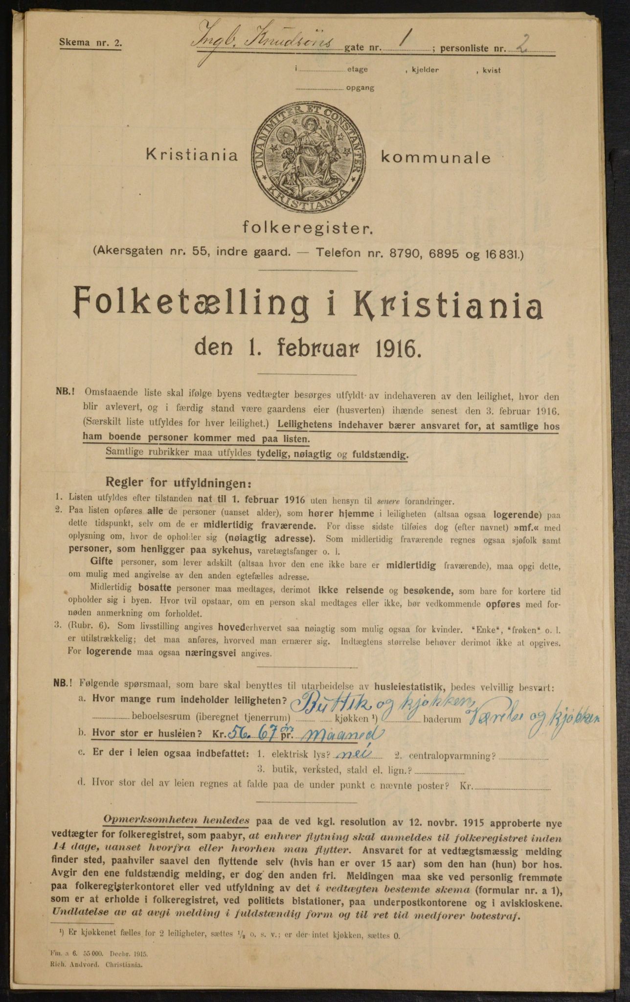 OBA, Municipal Census 1916 for Kristiania, 1916, p. 44767