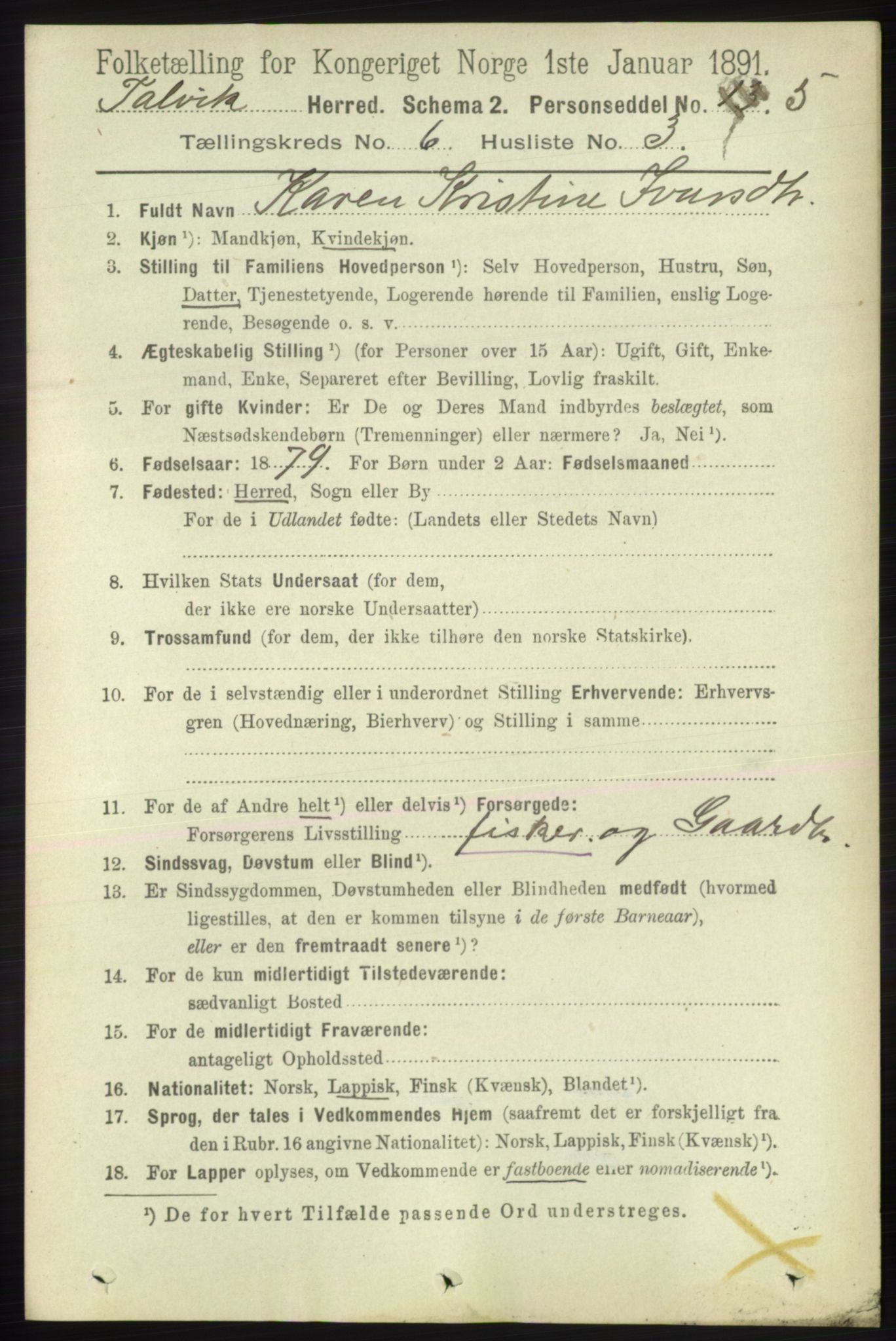 RA, 1891 census for 2013 Talvik, 1891, p. 1627