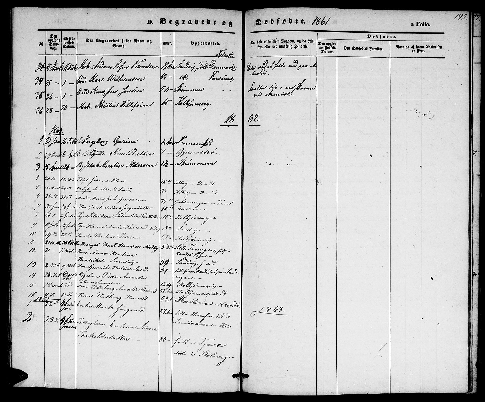 Hisøy sokneprestkontor, SAK/1111-0020/F/Fb/L0001: Parish register (copy) no. B 1, 1849-1872, p. 192
