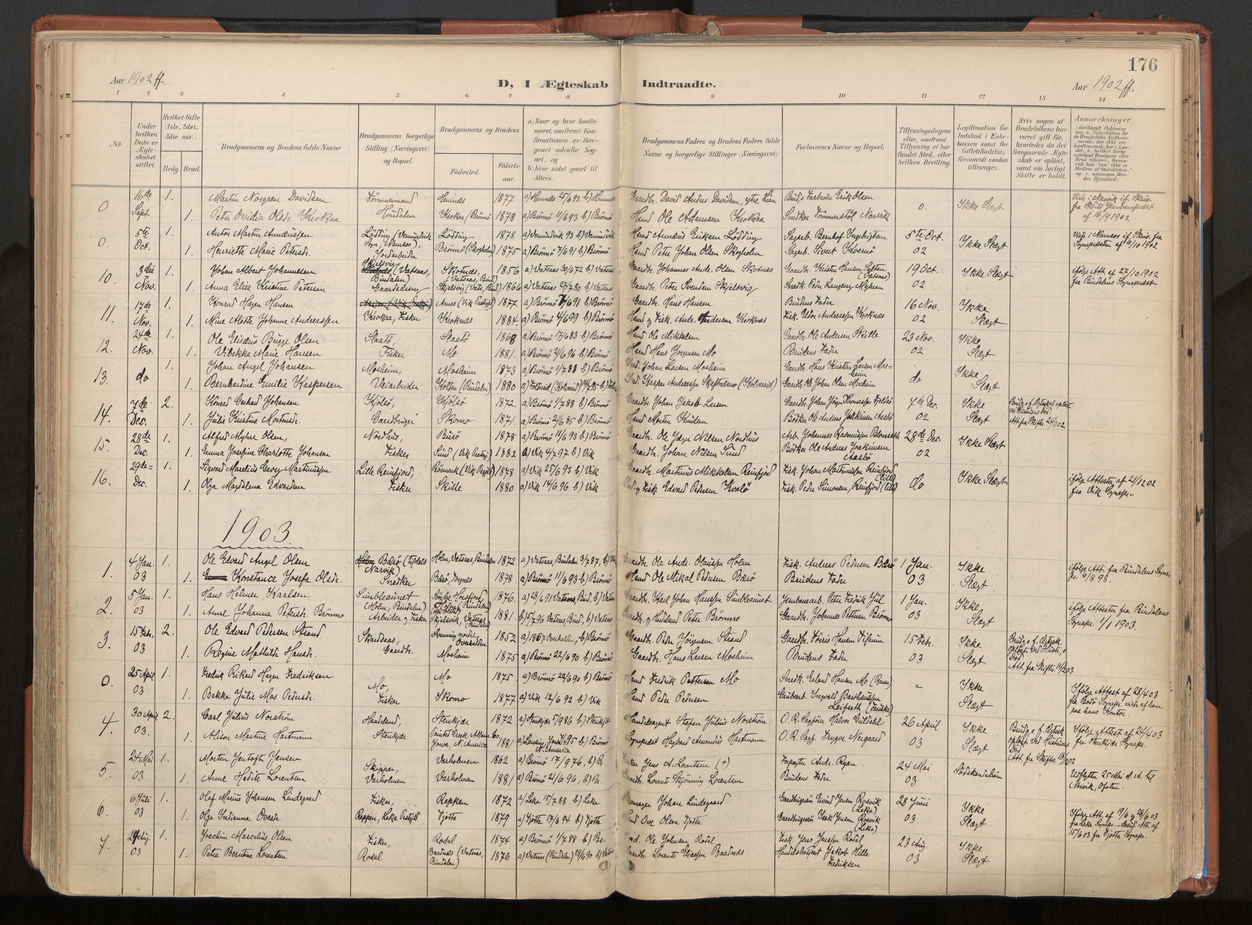 Ministerialprotokoller, klokkerbøker og fødselsregistre - Nordland, SAT/A-1459/813/L0201: Parish register (official) no. 813A11, 1901-1918, p. 176