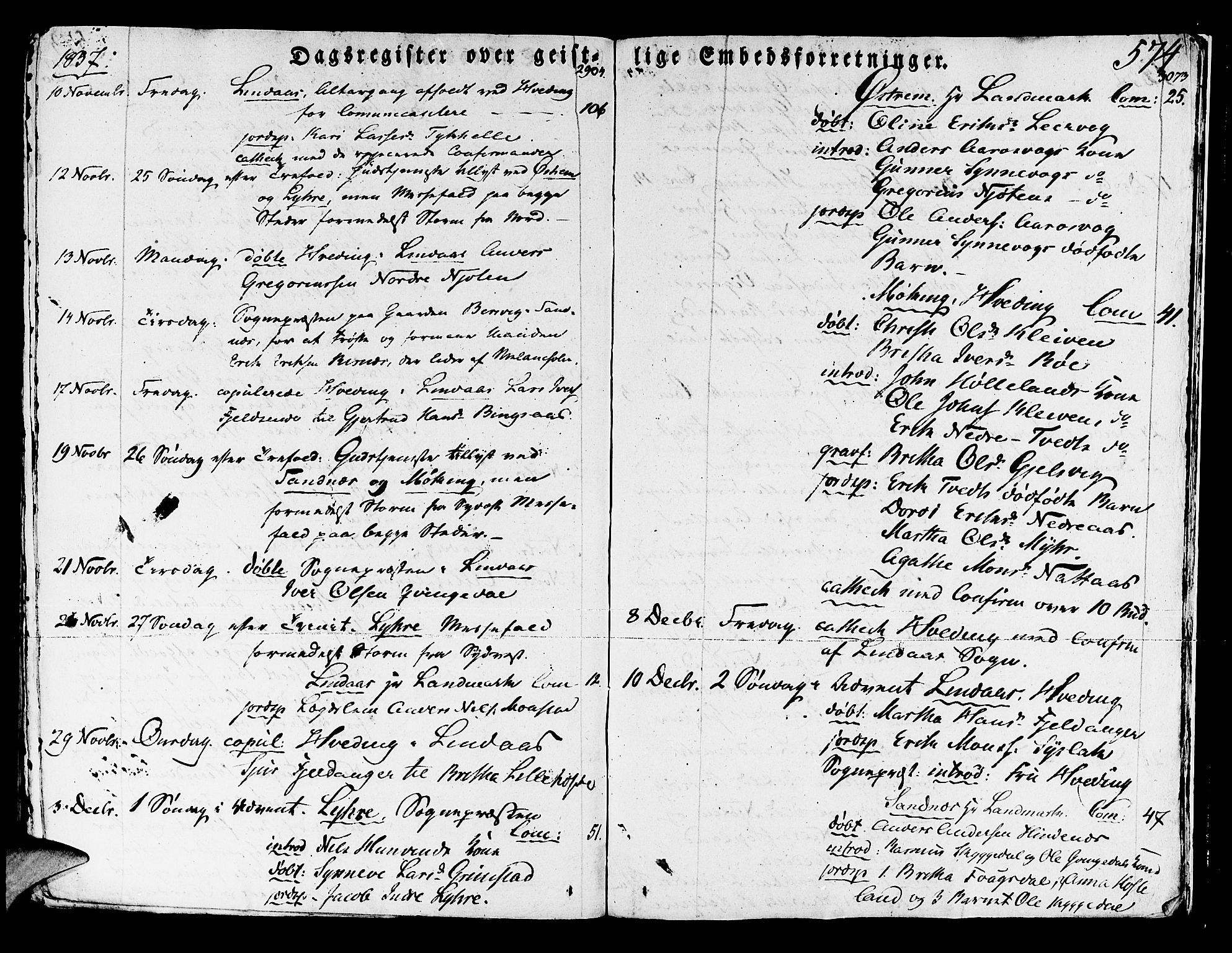 Lindås Sokneprestembete, AV/SAB-A-76701/H/Haa/Haaa/L0008: Parish register (official) no. A 8, 1823-1836, p. 574