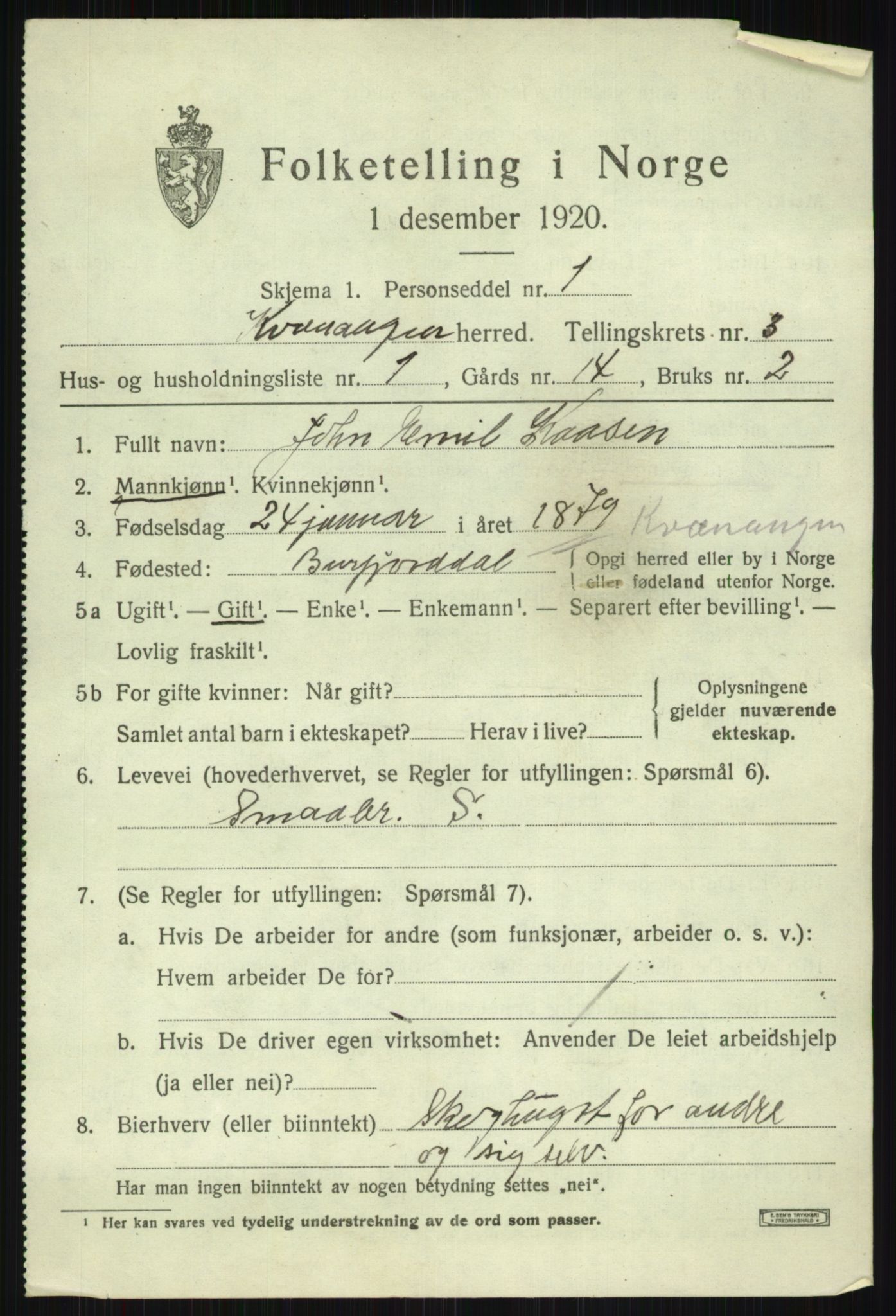 SATØ, 1920 census for Kvænangen, 1920, p. 1754