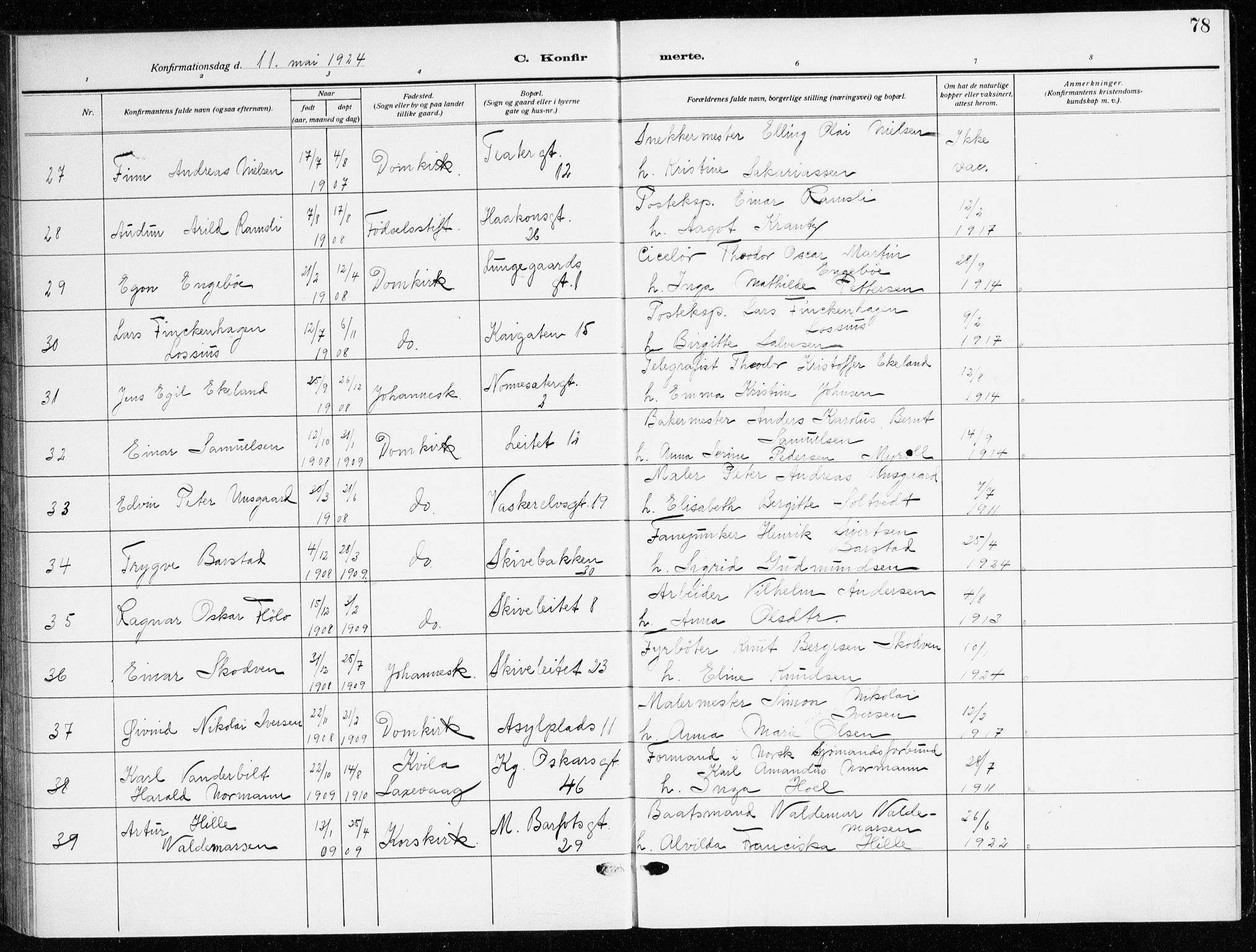 Domkirken sokneprestembete, AV/SAB-A-74801/H/Haa/L0032: Parish register (official) no. C 7, 1915-1930, p. 78