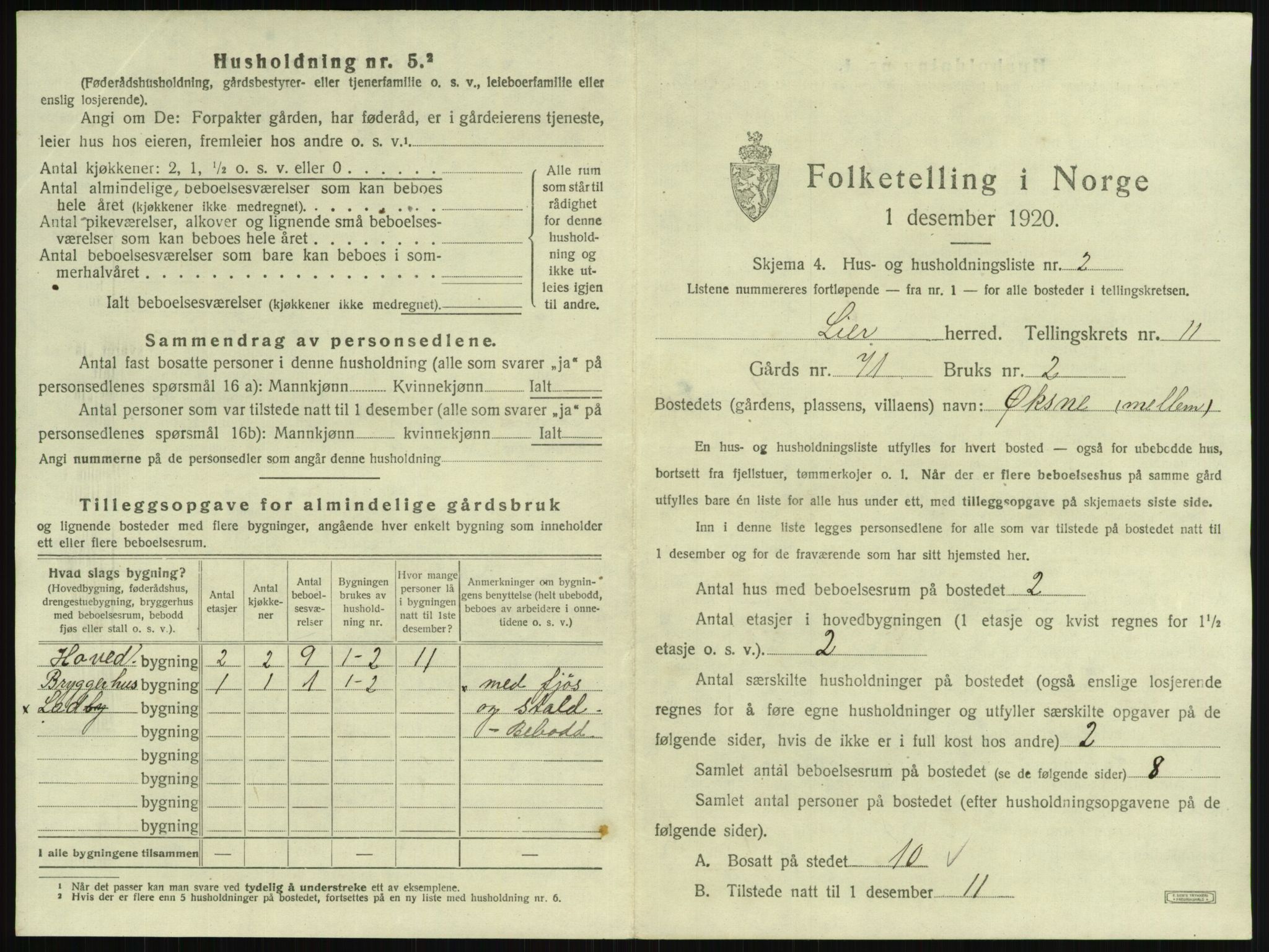 SAKO, 1920 census for Lier, 1920, p. 1809