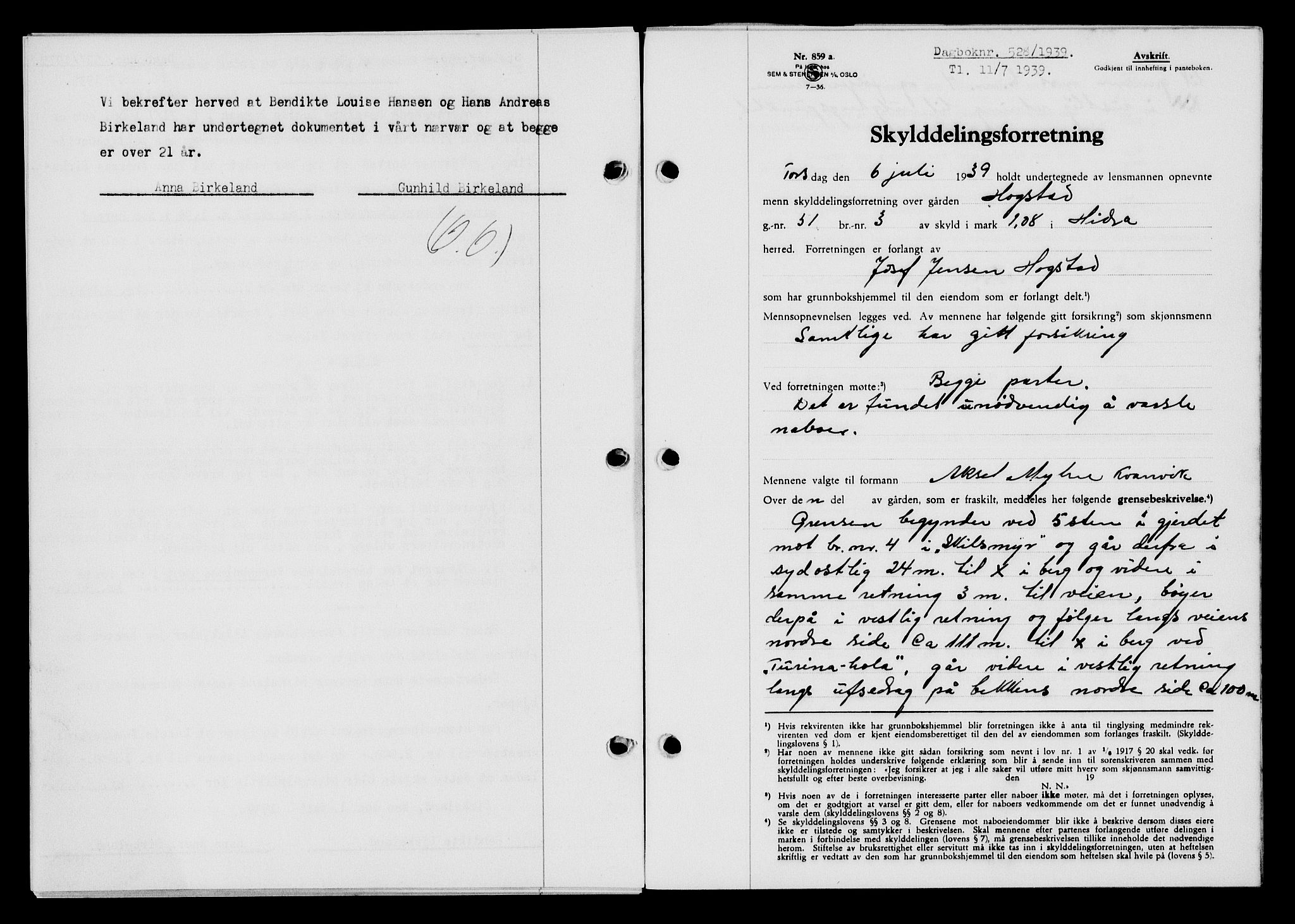 Flekkefjord sorenskriveri, AV/SAK-1221-0001/G/Gb/Gba/L0055: Mortgage book no. A-3, 1939-1939, Diary no: : 528/1939