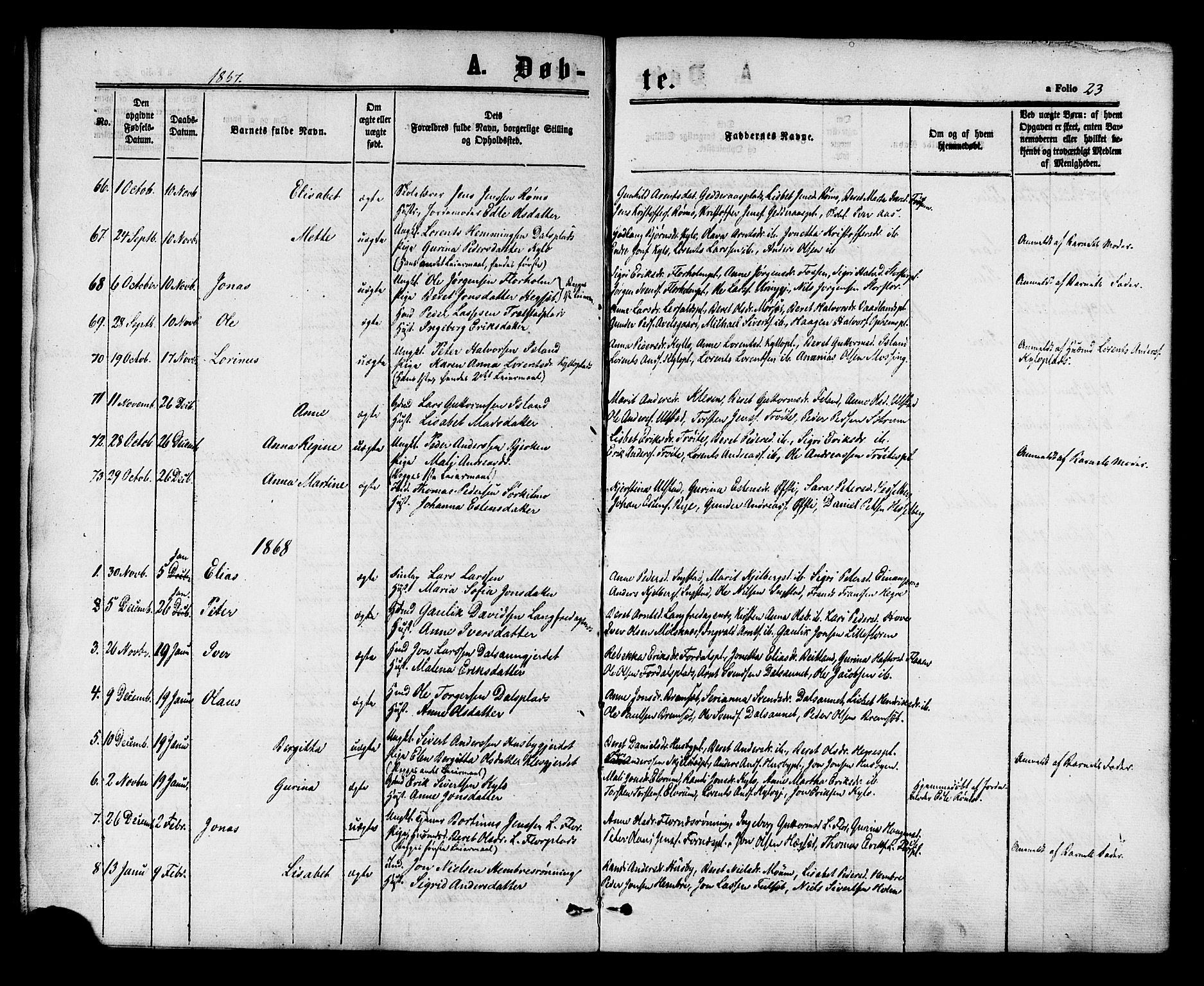 Ministerialprotokoller, klokkerbøker og fødselsregistre - Nord-Trøndelag, SAT/A-1458/703/L0029: Parish register (official) no. 703A02, 1863-1879, p. 23