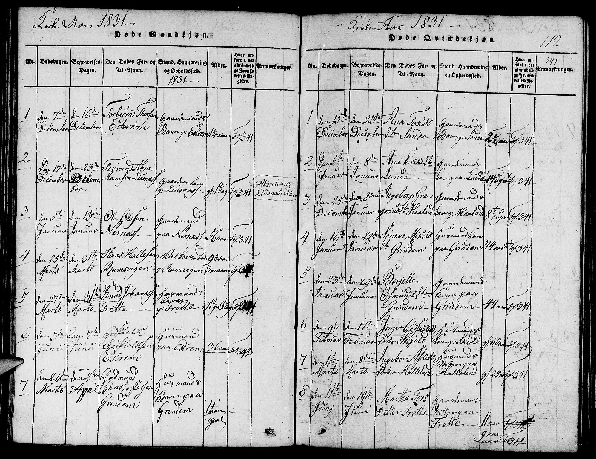 Etne sokneprestembete, SAB/A-75001/H/Hab: Parish register (copy) no. C 1, 1816-1841, p. 112