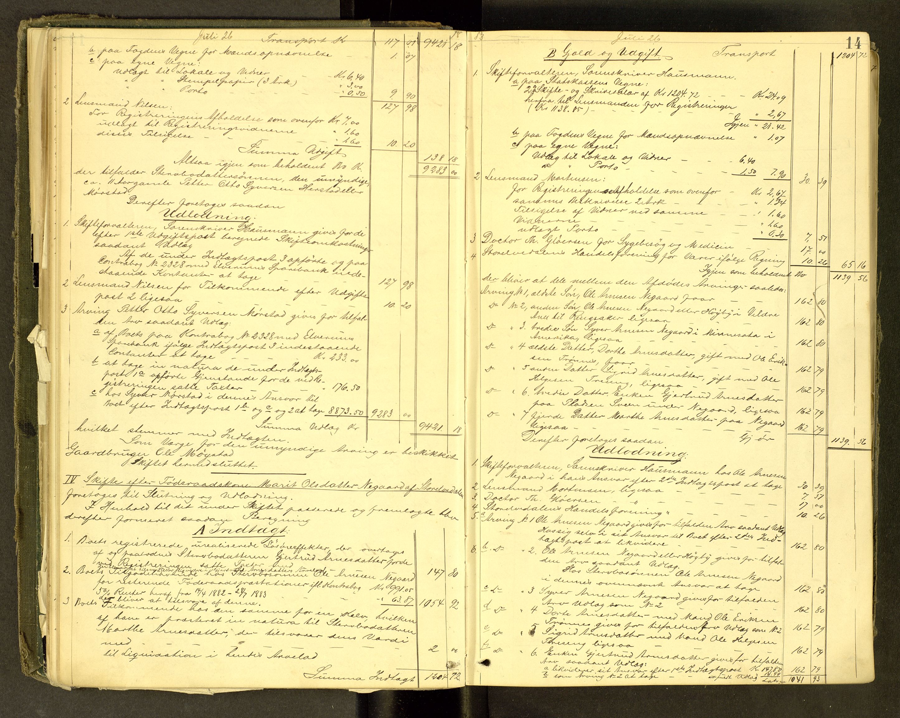 Sør-Østerdal sorenskriveri, AV/SAH-TING-018/J/Jc/L0003: Skifteutlodningsprotokoller, 1883-1896, p. 14