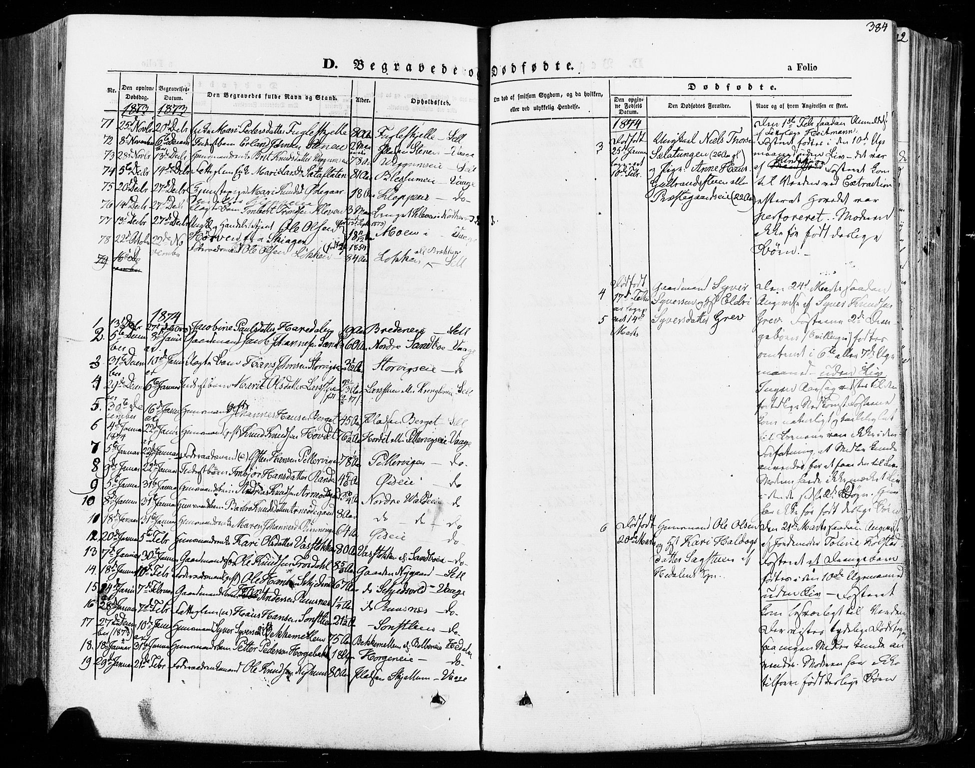 Vågå prestekontor, SAH/PREST-076/H/Ha/Haa/L0007: Parish register (official) no. 7 /1, 1872-1886, p. 384