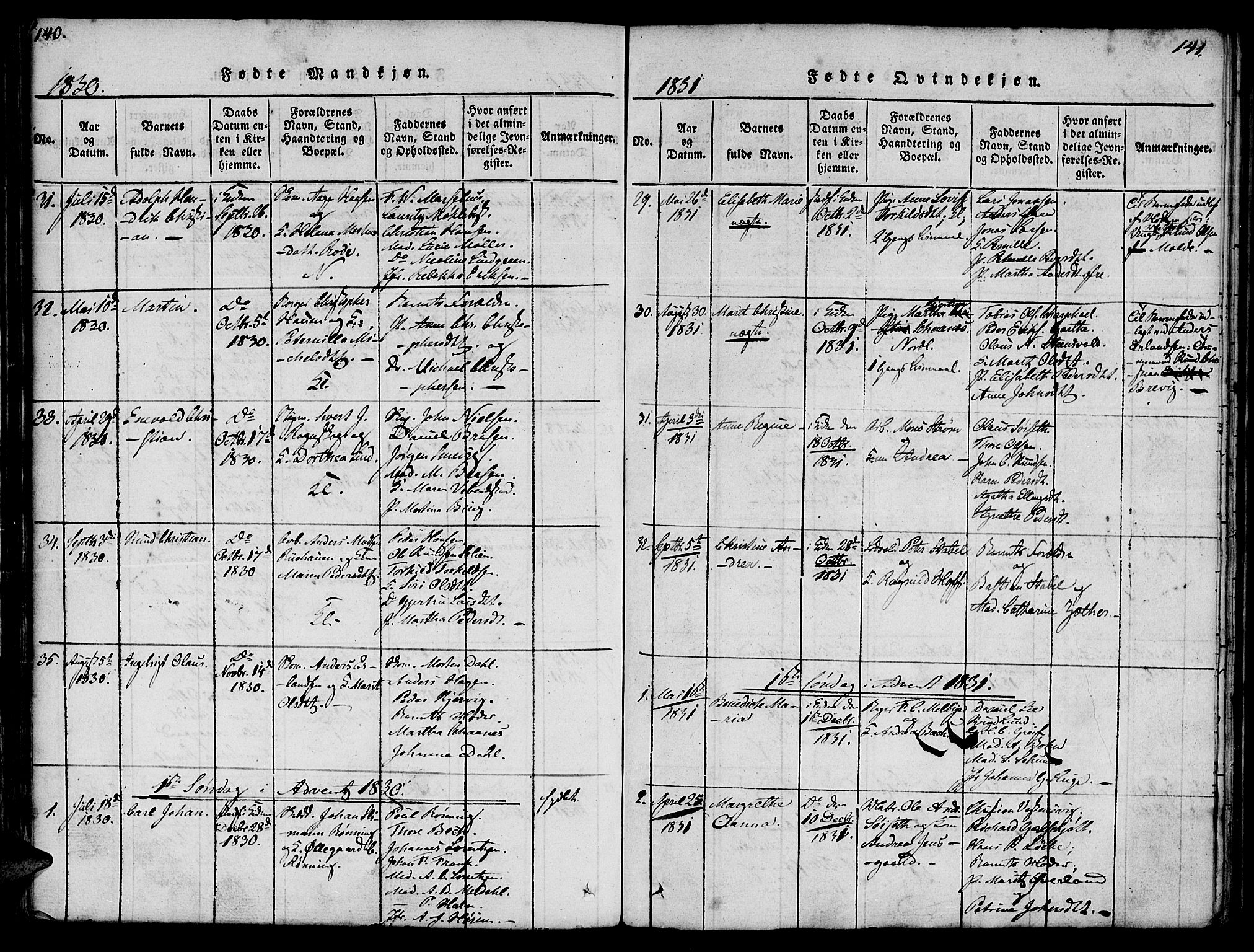 Ministerialprotokoller, klokkerbøker og fødselsregistre - Møre og Romsdal, AV/SAT-A-1454/572/L0842: Parish register (official) no. 572A05, 1819-1832, p. 140-141