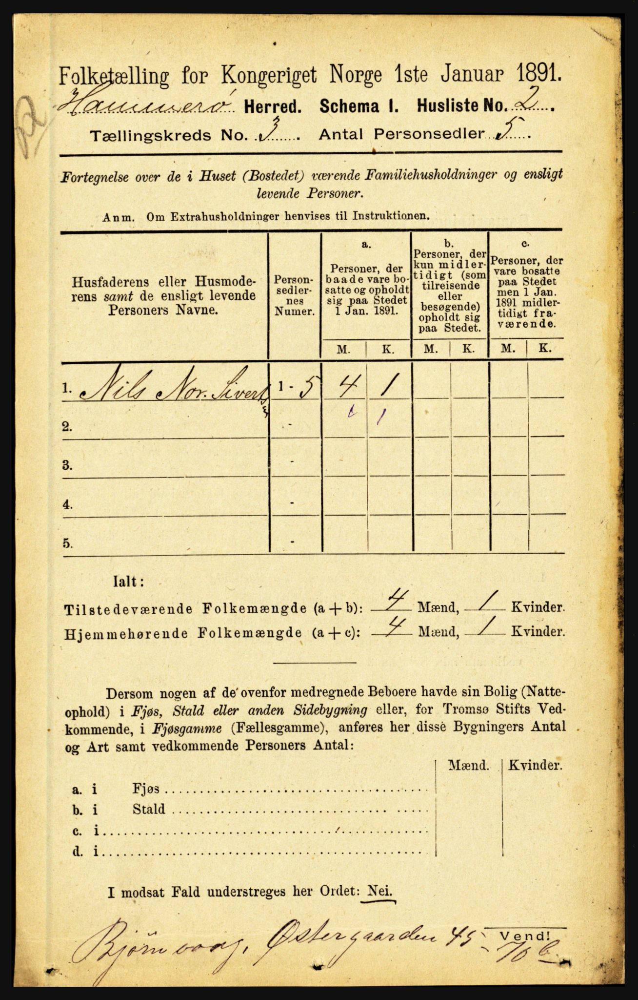 RA, 1891 census for 1849 Hamarøy, 1891, p. 1162