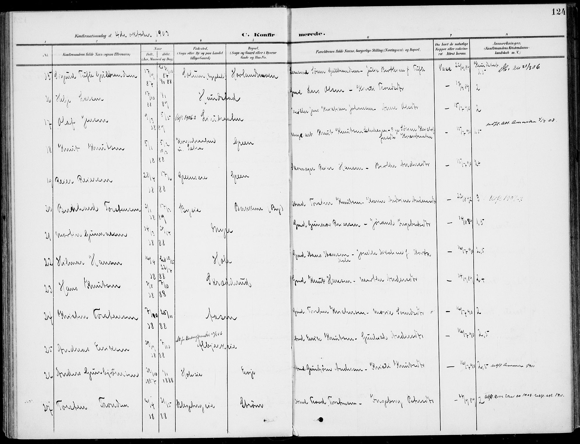 Sigdal kirkebøker, SAKO/A-245/F/Fb/L0002: Parish register (official) no. II 2, 1901-1914, p. 124