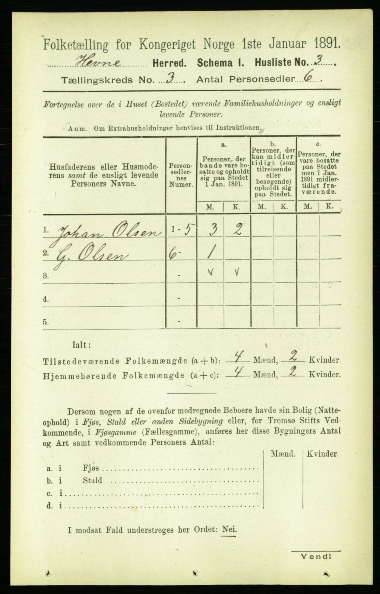 RA, 1891 census for 1612 Hemne, 1891, p. 1317