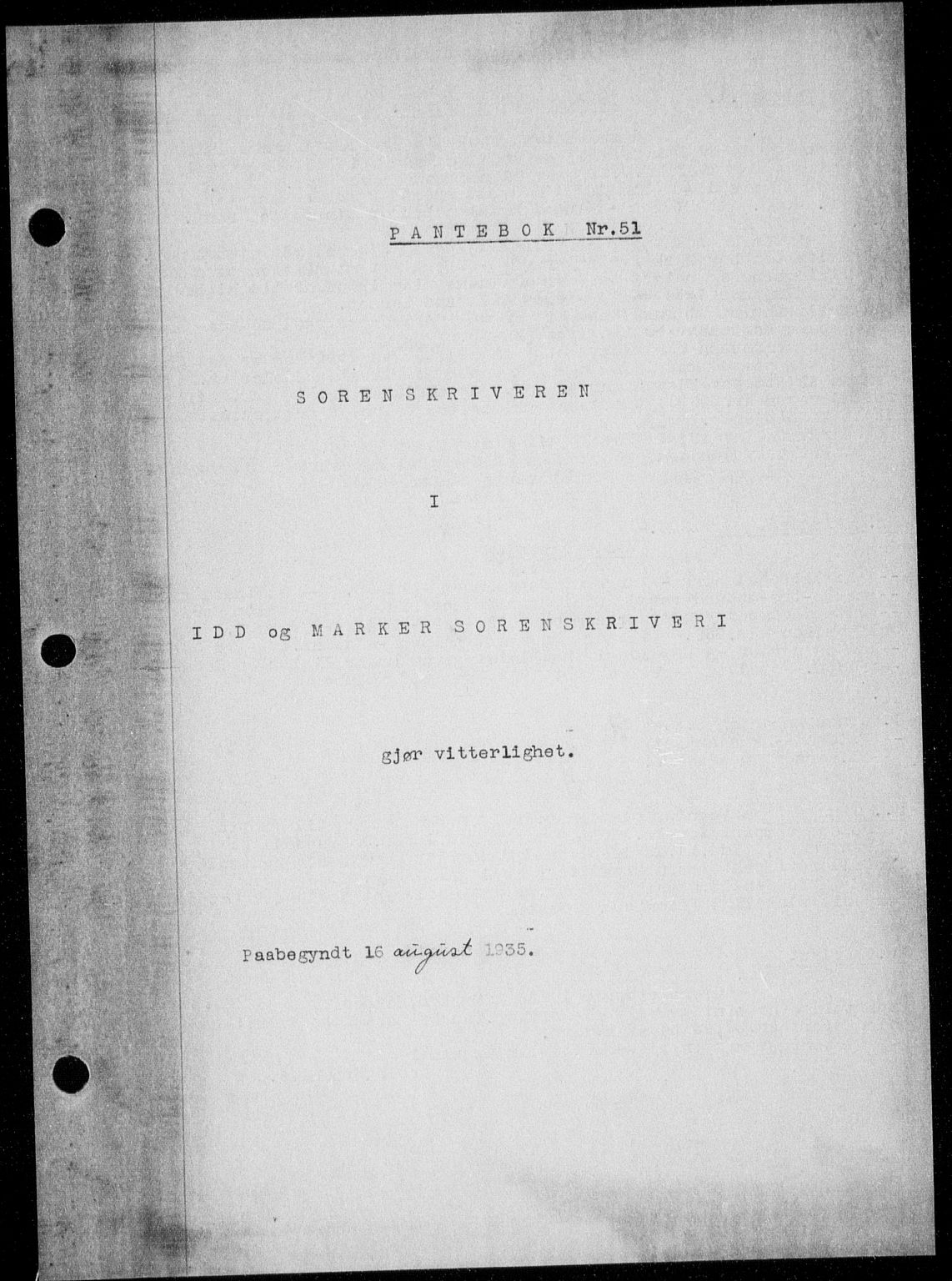 Idd og Marker sorenskriveri, SAO/A-10283/G/Gb/Gba/L0051: Mortgage book no. 51, 1935-1935
