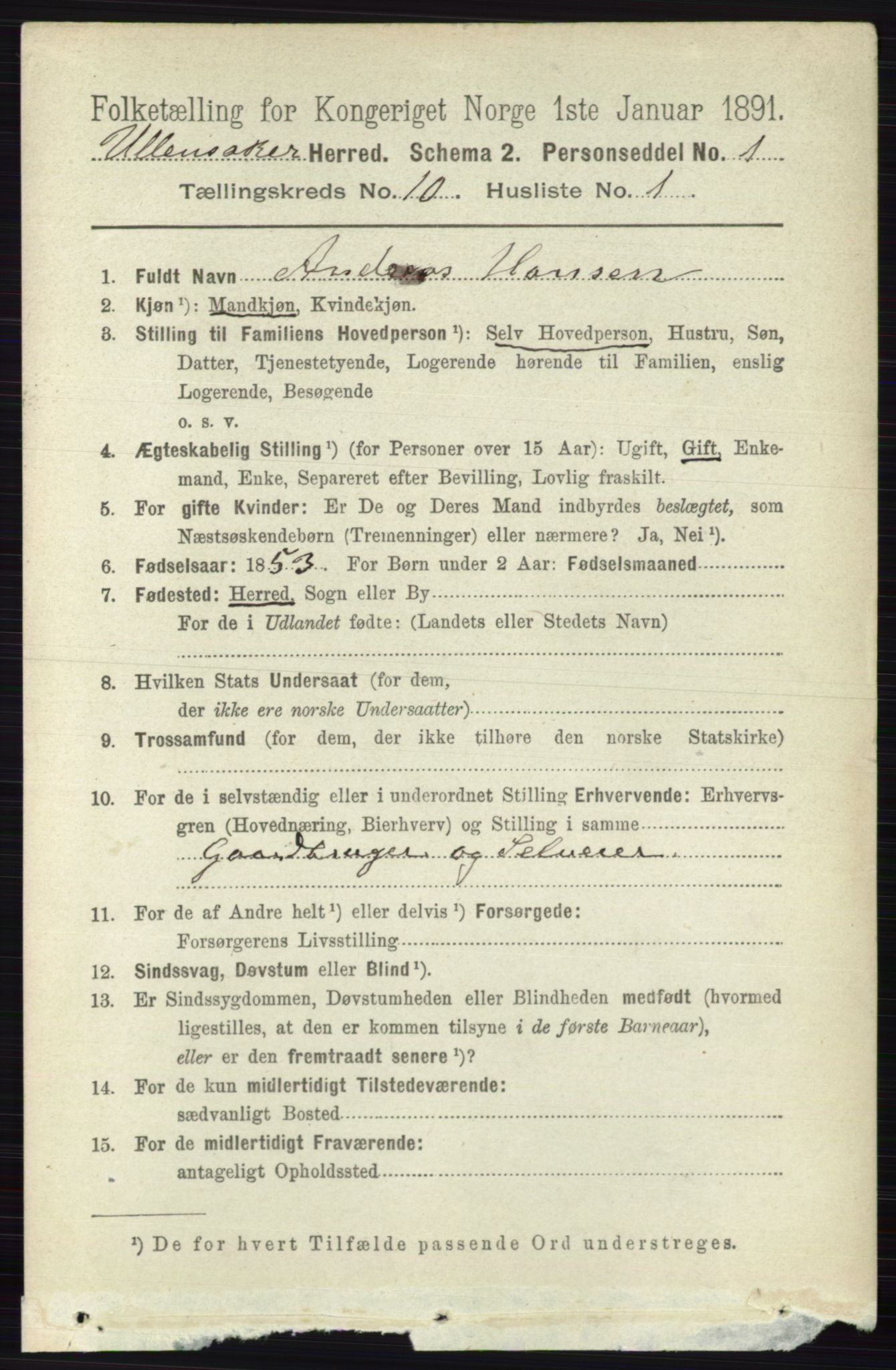 RA, 1891 census for 0235 Ullensaker, 1891, p. 4500