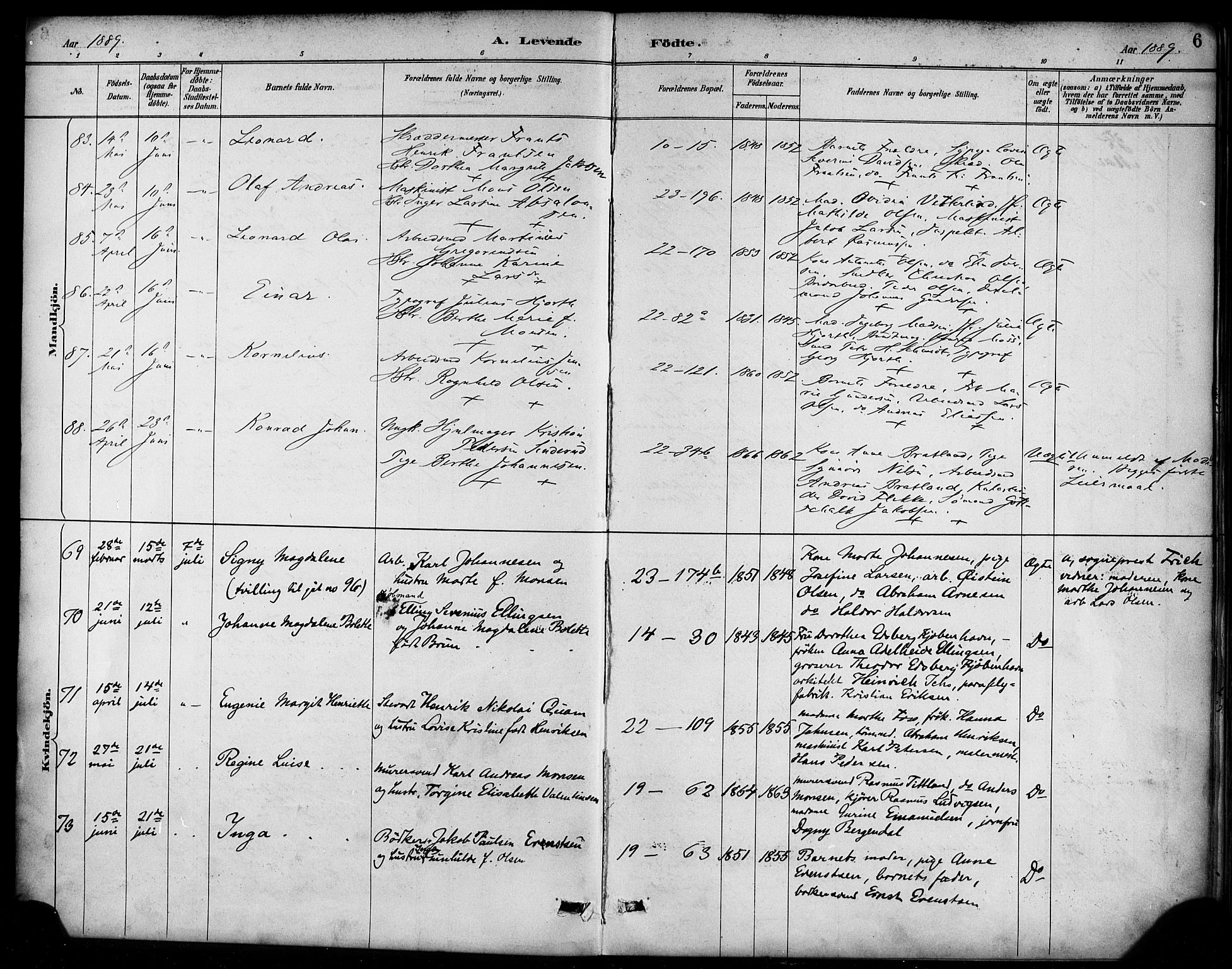 Korskirken sokneprestembete, AV/SAB-A-76101/H/Haa/L0022: Parish register (official) no. B 8, 1889-1899, p. 6