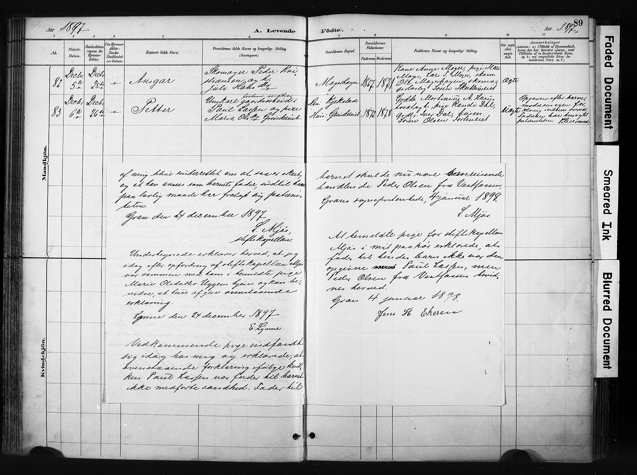 Gran prestekontor, AV/SAH-PREST-112/H/Ha/Haa/L0017: Parish register (official) no. 17, 1889-1897, p. 89