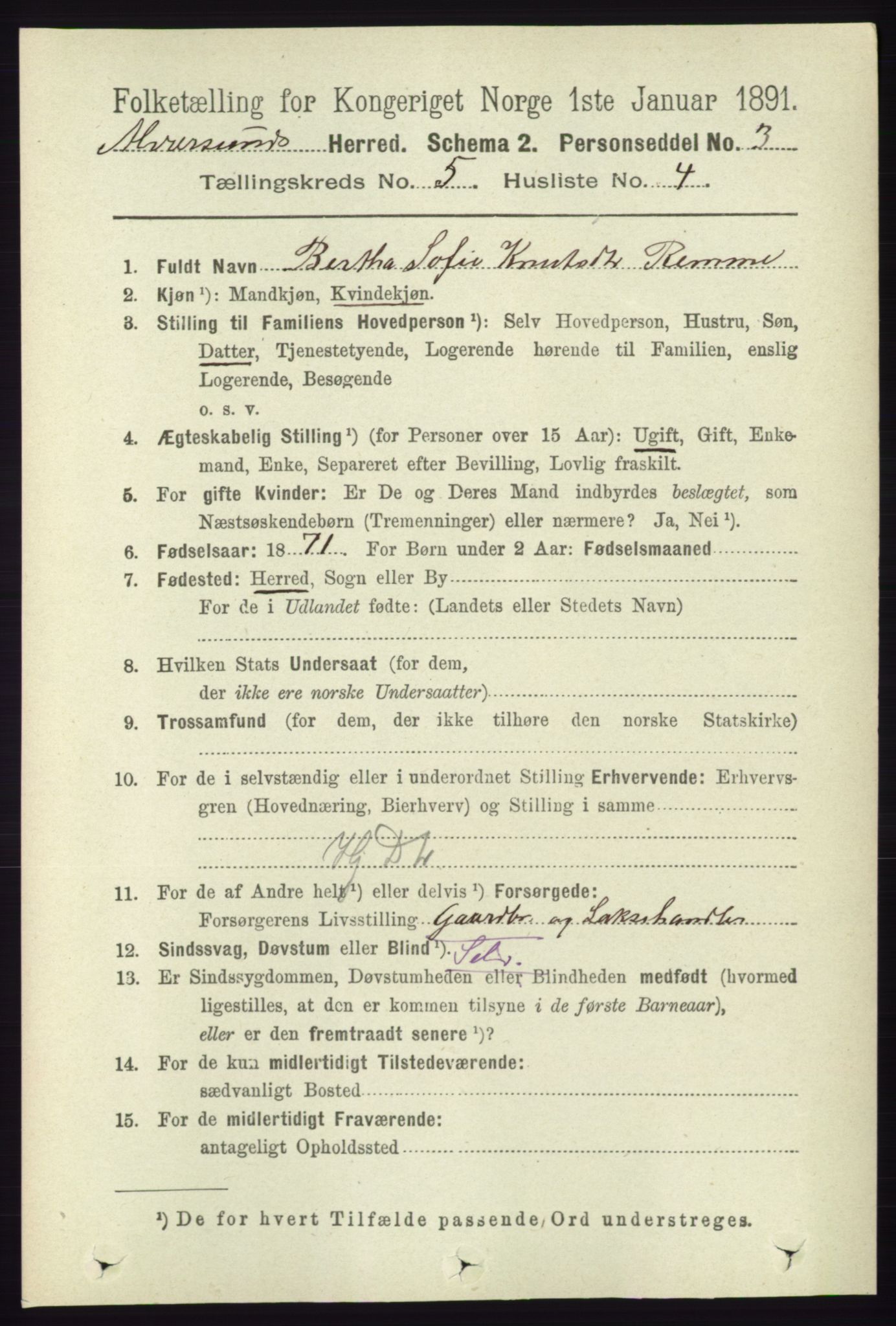 RA, 1891 census for 1257 Alversund, 1891, p. 1812