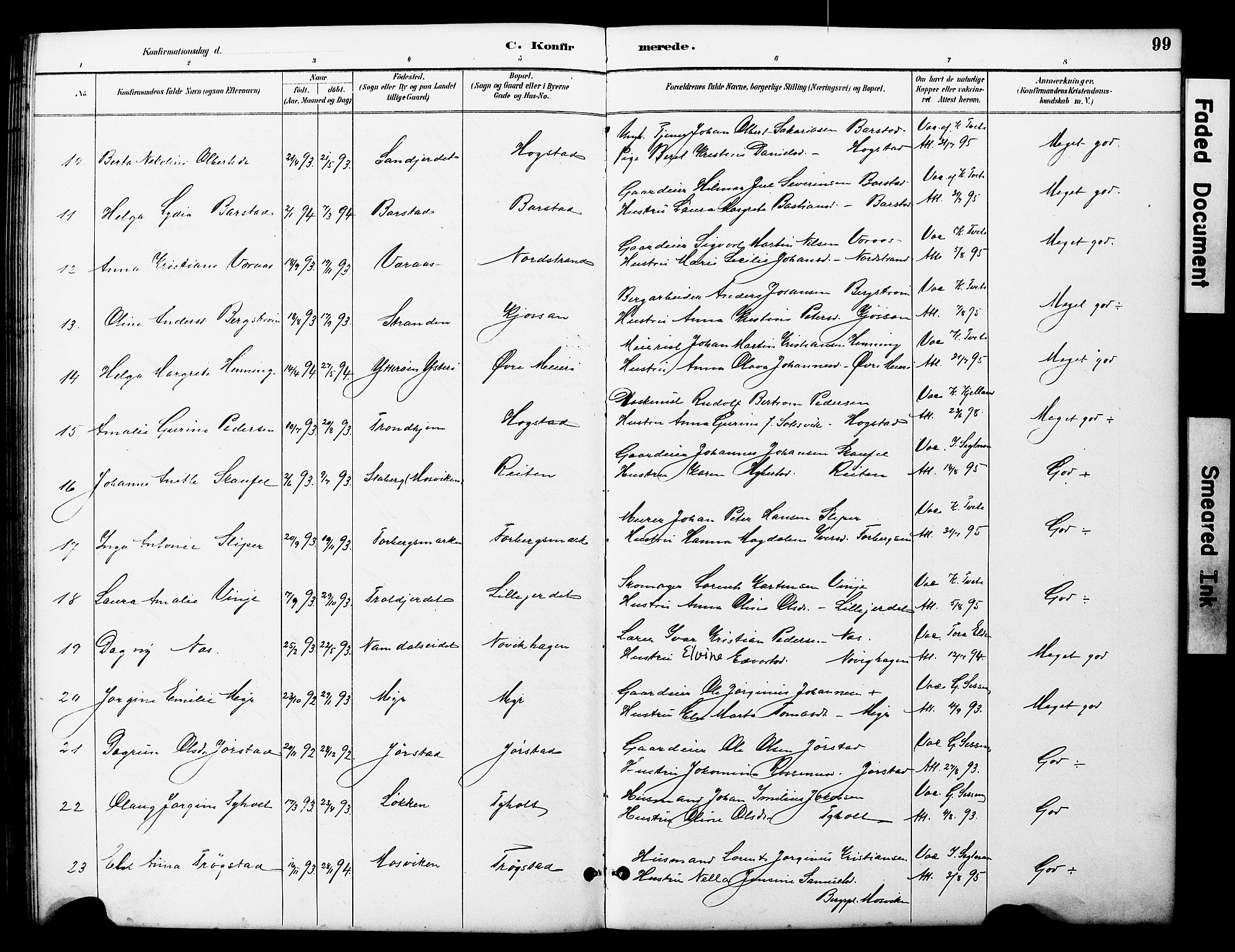 Ministerialprotokoller, klokkerbøker og fødselsregistre - Nord-Trøndelag, SAT/A-1458/722/L0226: Parish register (copy) no. 722C02, 1889-1927, p. 99
