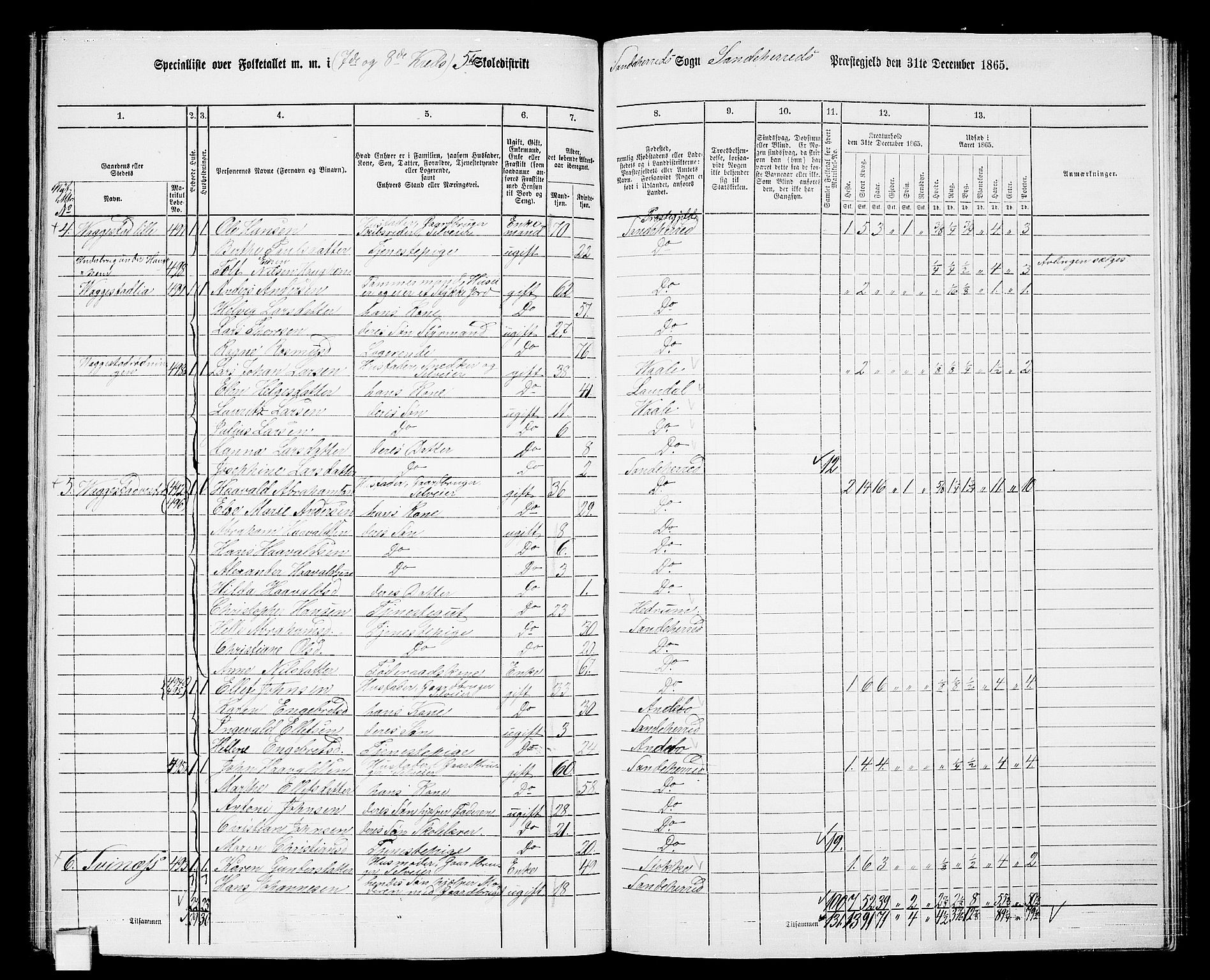 RA, 1865 census for Sandeherred/Sandeherred, 1865, p. 135