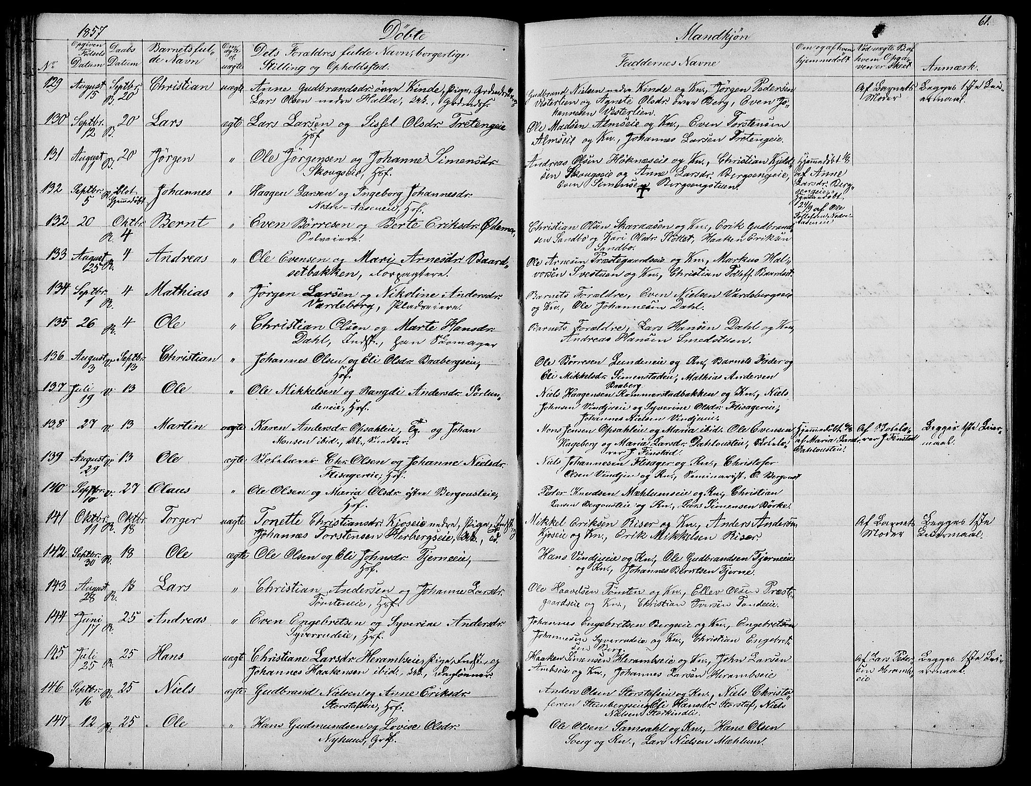 Ringsaker prestekontor, AV/SAH-PREST-014/L/La/L0006: Parish register (copy) no. 6, 1851-1860, p. 61