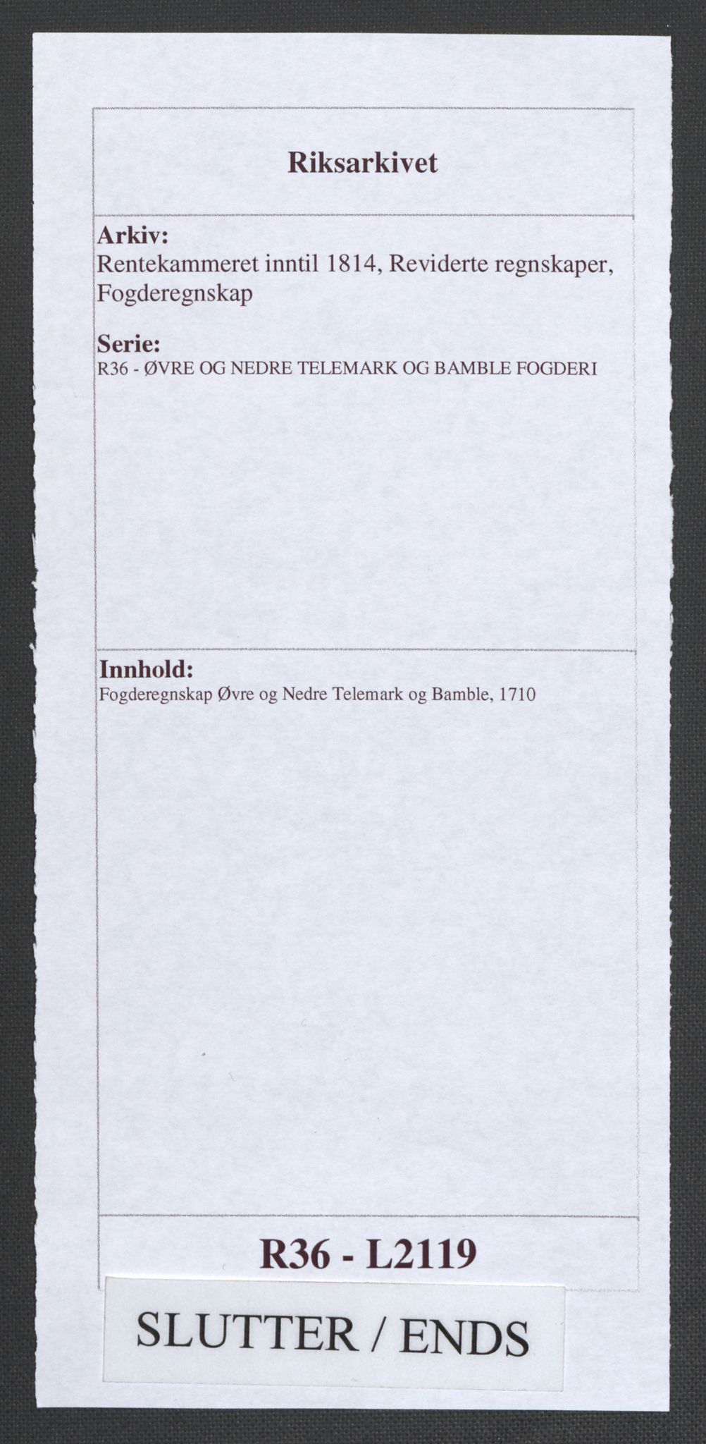 Rentekammeret inntil 1814, Reviderte regnskaper, Fogderegnskap, AV/RA-EA-4092/R36/L2119: Fogderegnskap Øvre og Nedre Telemark og Bamble, 1710, p. 173