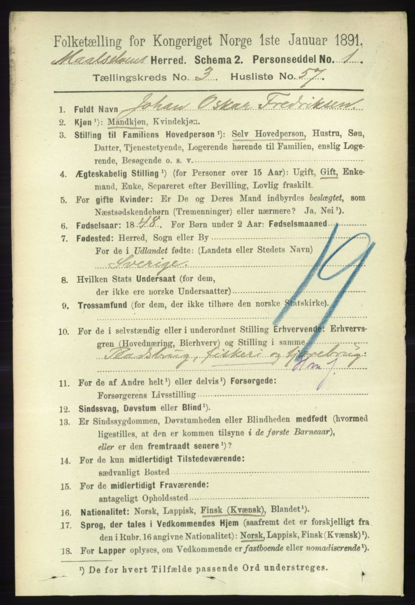 RA, 1891 census for 1924 Målselv, 1891, p. 988