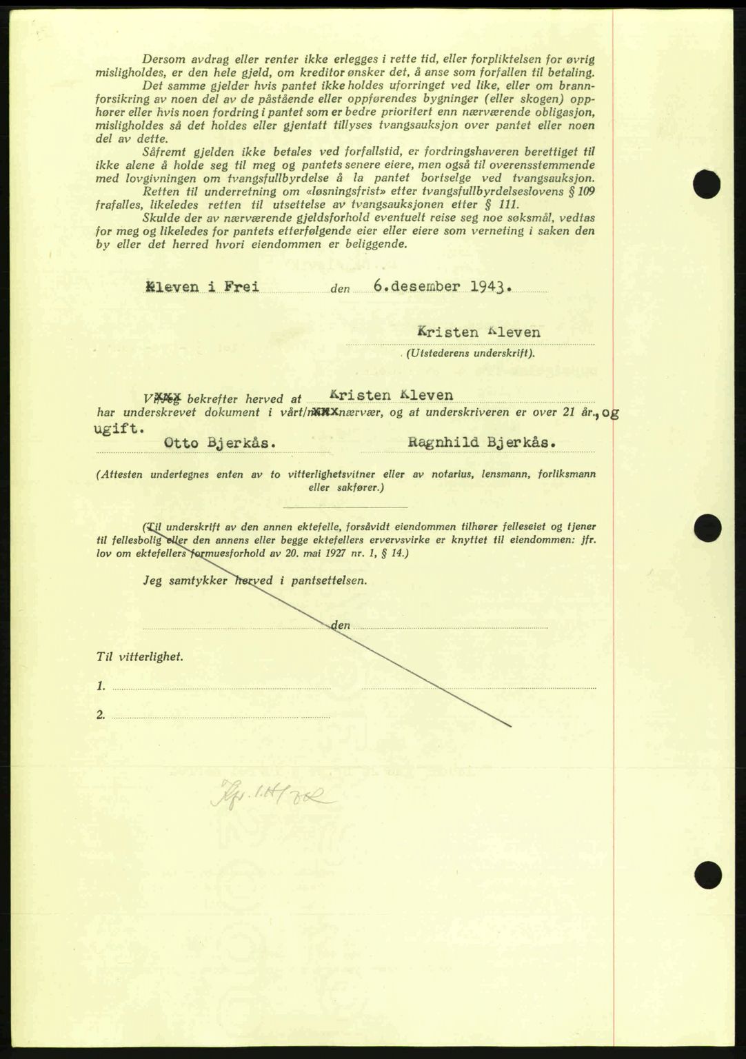 Nordmøre sorenskriveri, AV/SAT-A-4132/1/2/2Ca: Mortgage book no. B91, 1943-1944, Diary no: : 2707/1943