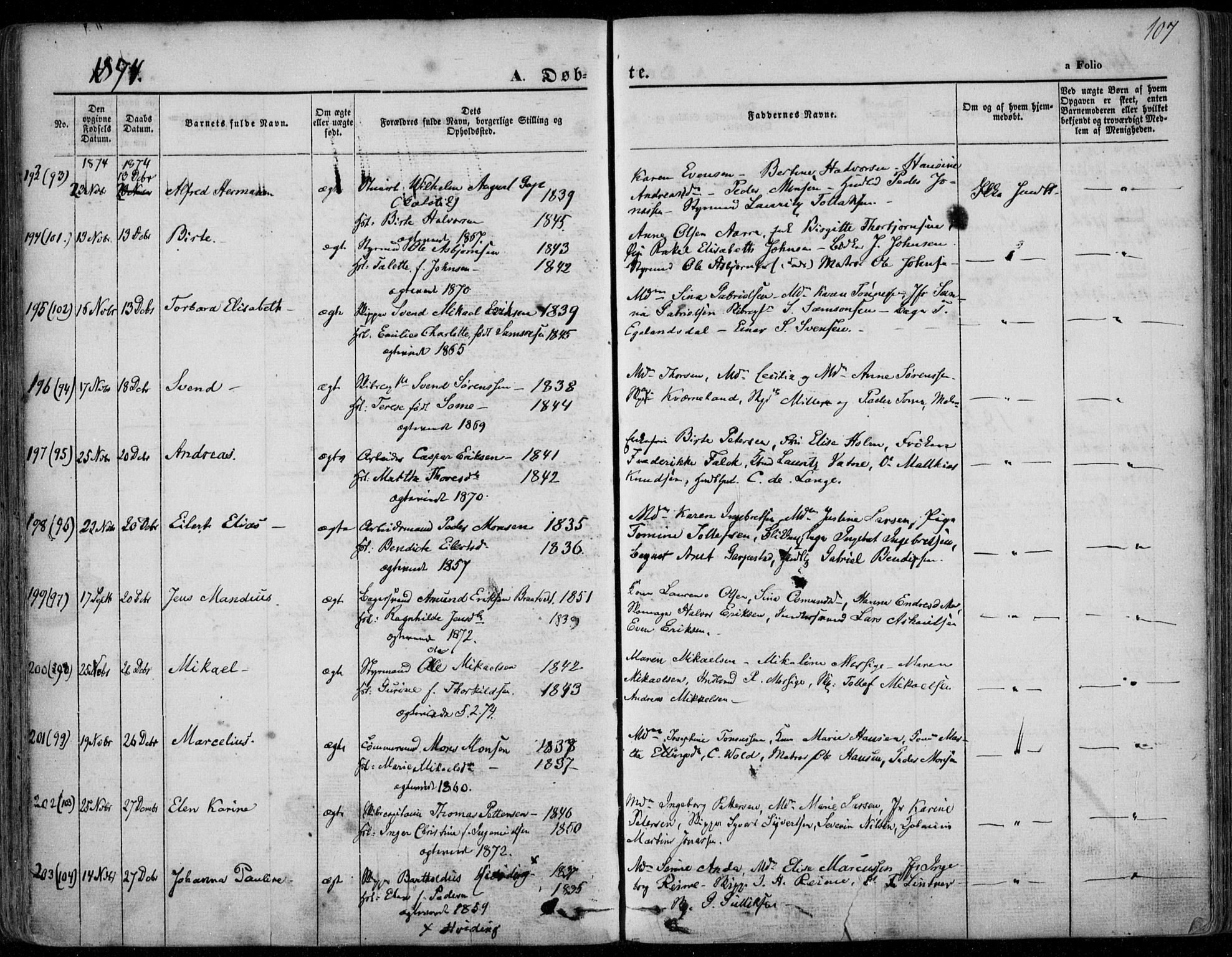 Domkirken sokneprestkontor, SAST/A-101812/001/30/30BA/L0022: Parish register (official) no. A 21, 1868-1877, p. 107