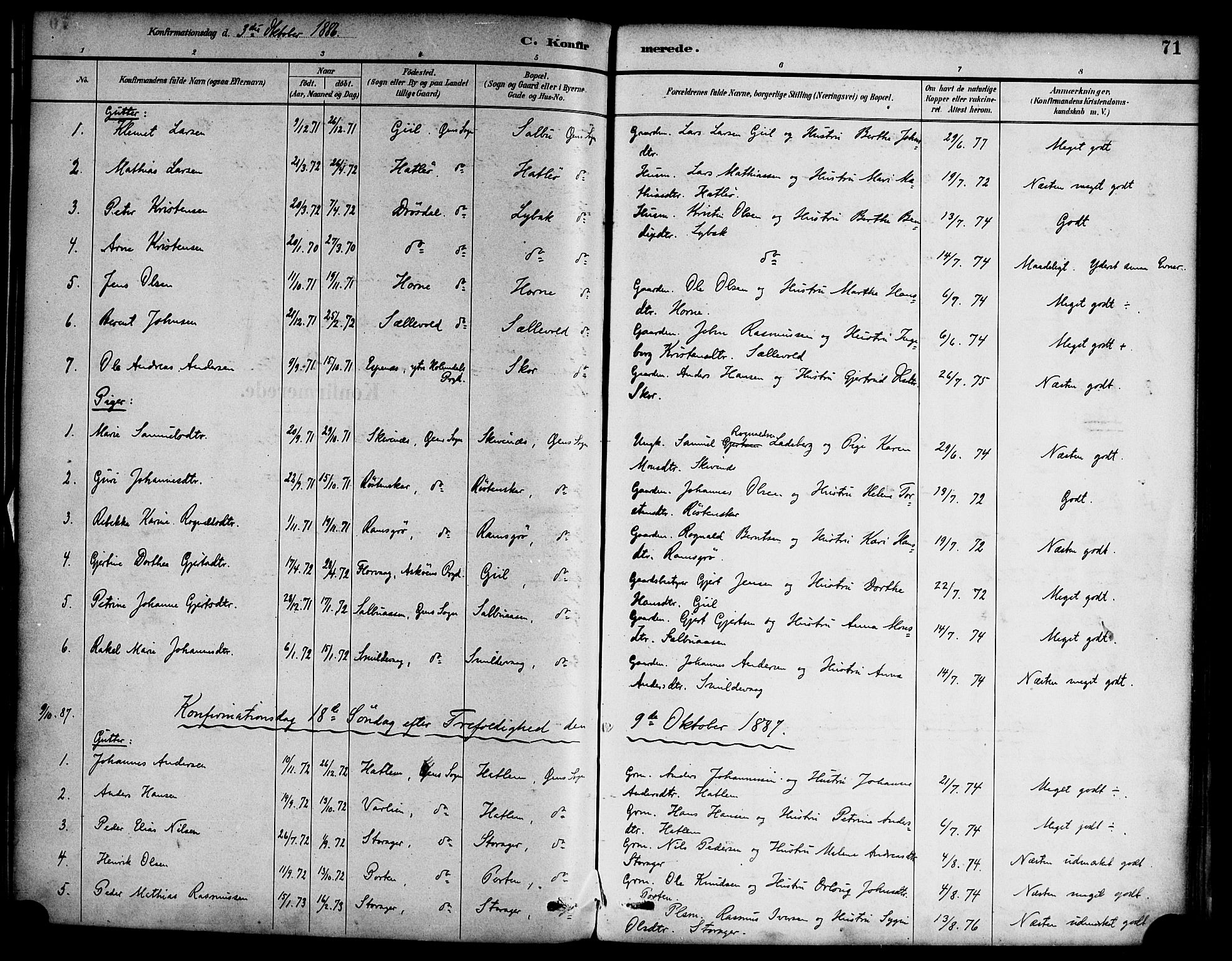 Hyllestad sokneprestembete, SAB/A-80401: Parish register (official) no. D 1, 1886-1905, p. 71