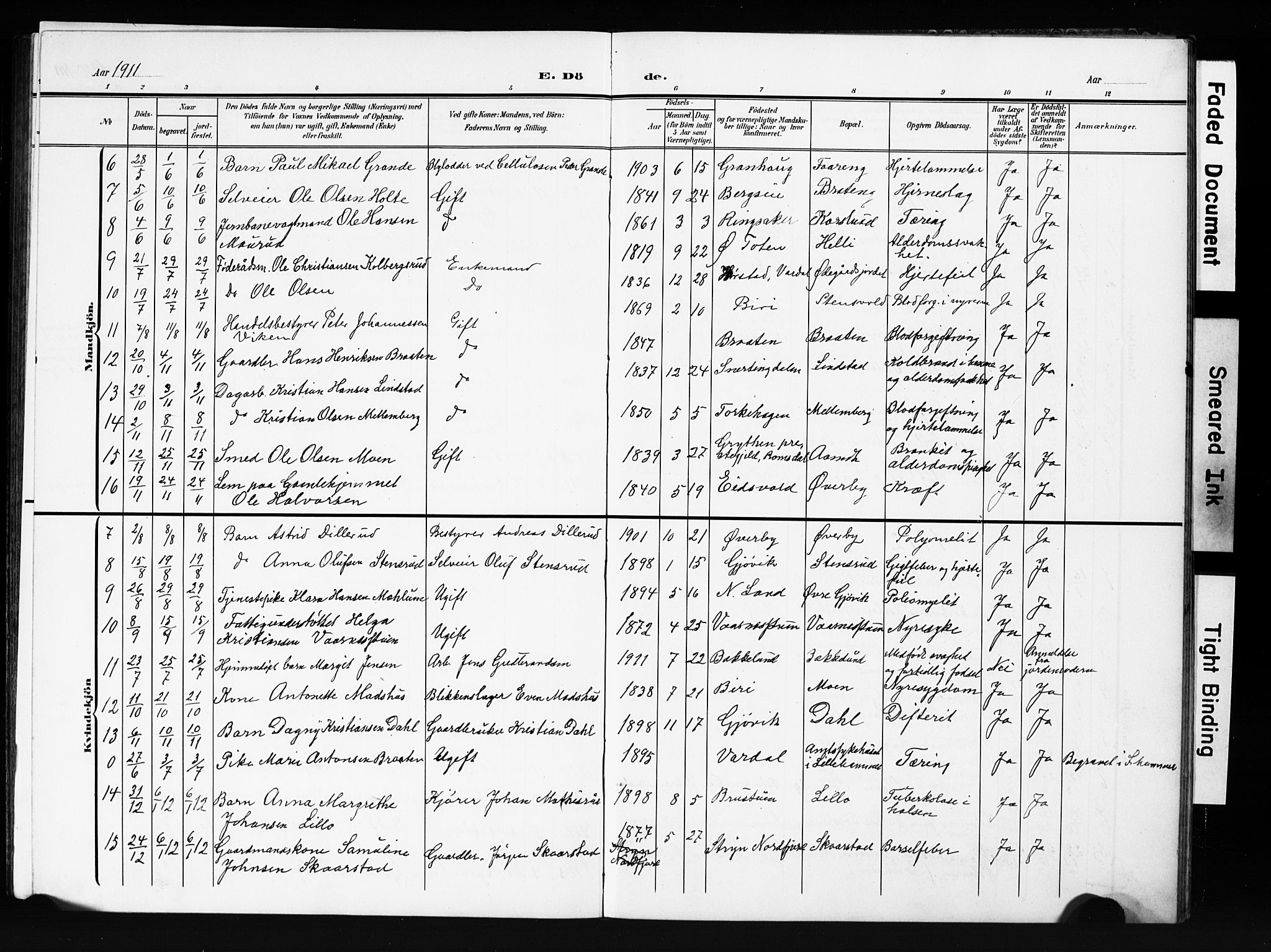 Vardal prestekontor, SAH/PREST-100/H/Ha/Hab/L0013: Parish register (copy) no. 13, 1904-1915