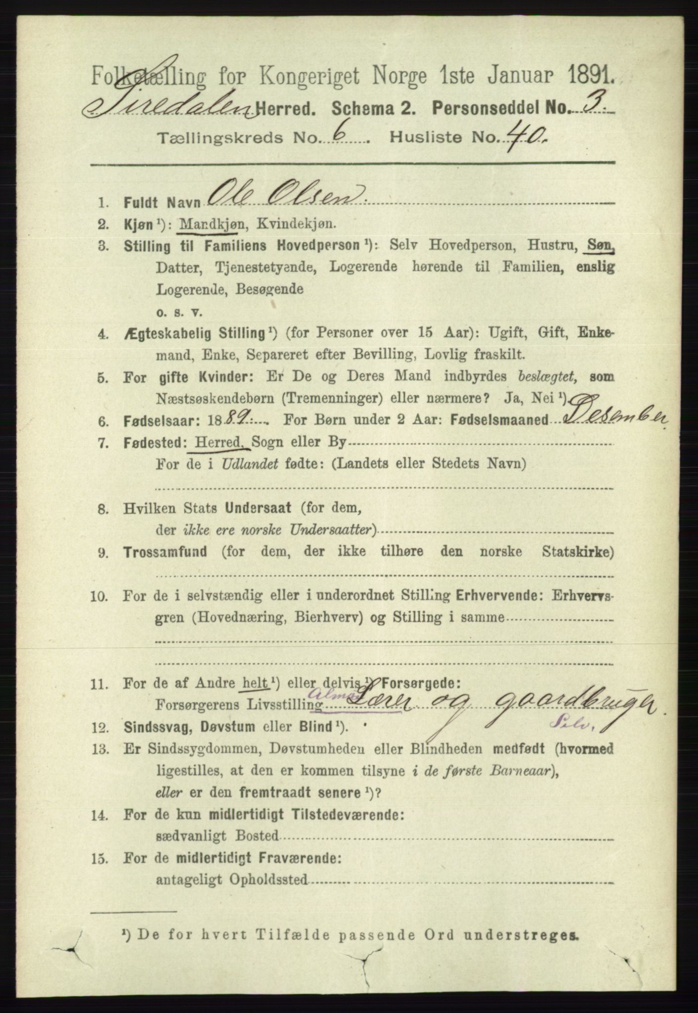 RA, 1891 census for 1046 Sirdal, 1891, p. 1910