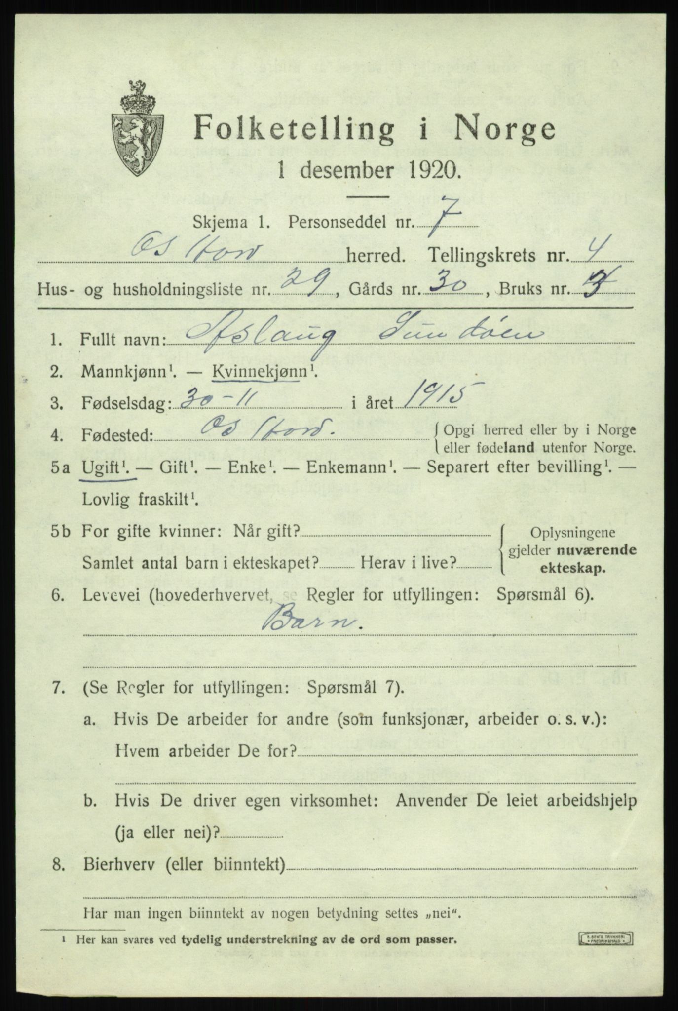 SAB, 1920 census for Os, 1920, p. 3368