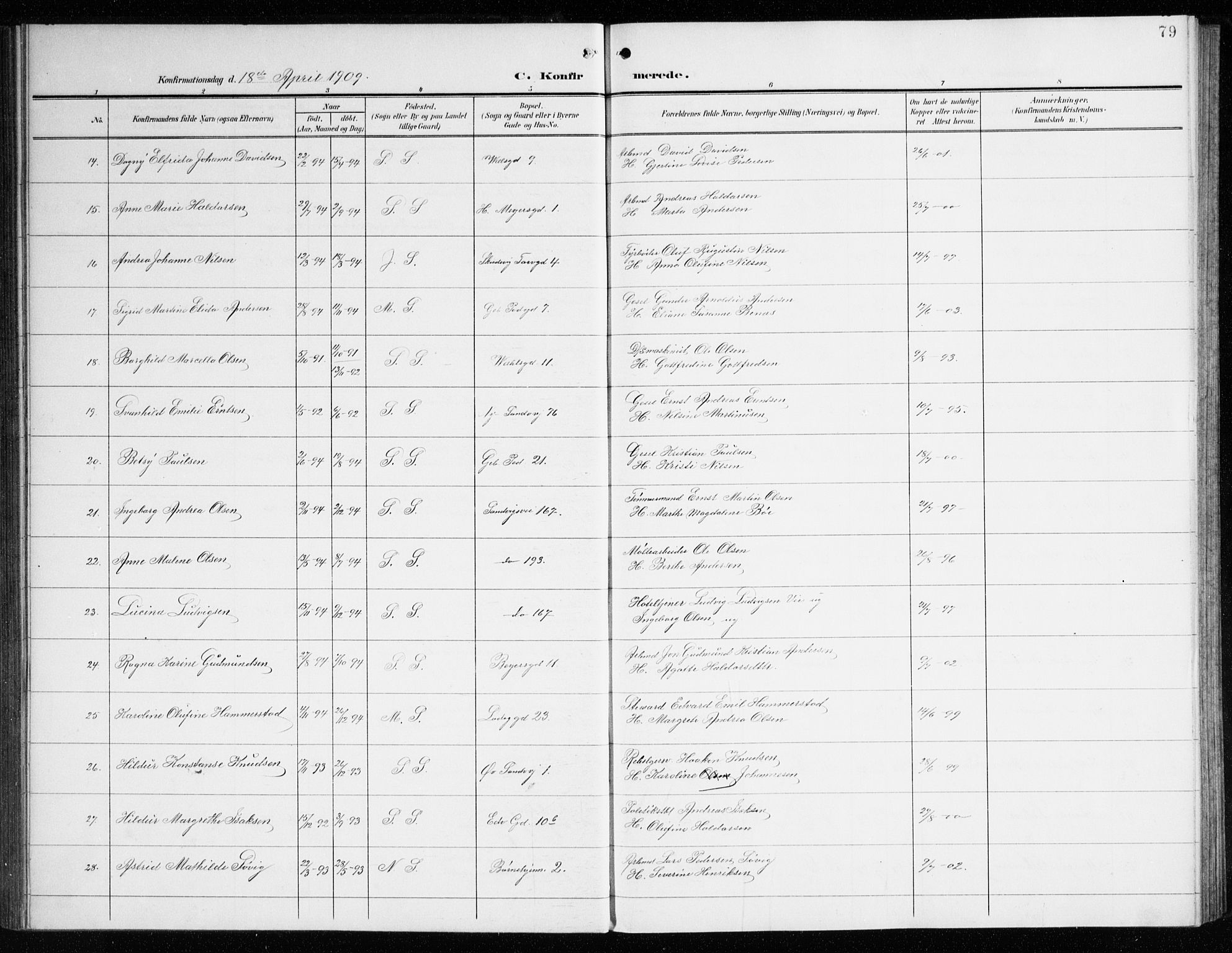 Sandviken Sokneprestembete, AV/SAB-A-77601/H/Ha/L0011: Parish register (official) no. C 2, 1905-1918, p. 79