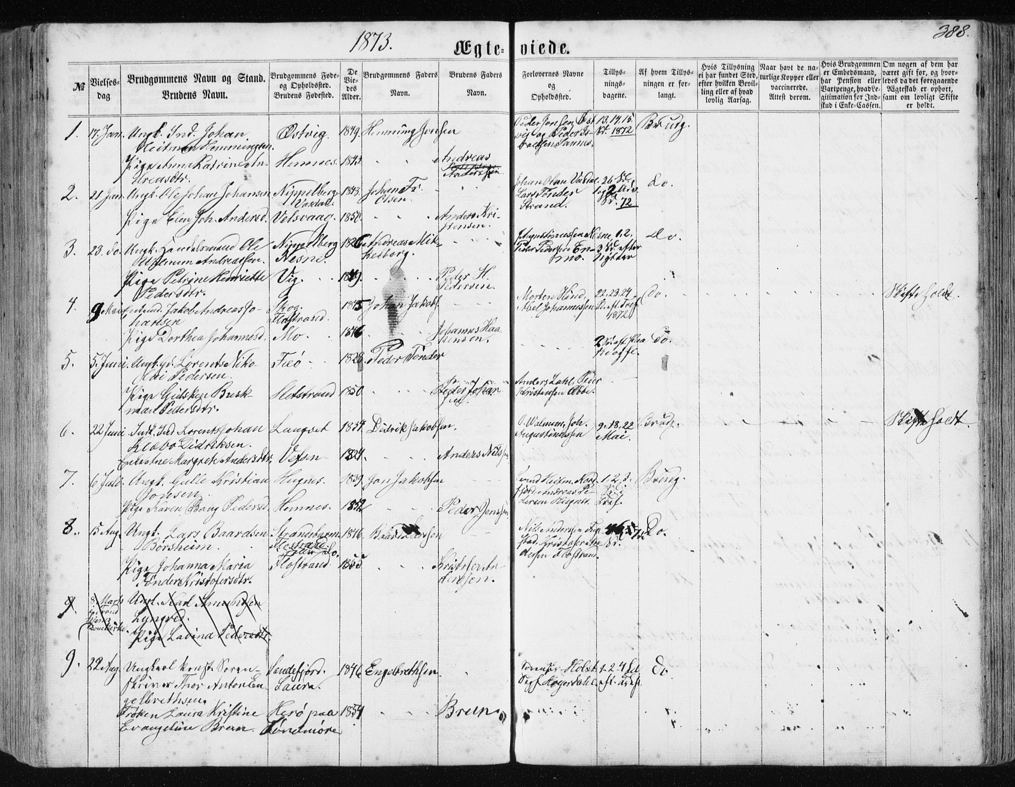 Ministerialprotokoller, klokkerbøker og fødselsregistre - Nordland, AV/SAT-A-1459/838/L0556: Parish register (copy) no. 838C03, 1861-1893, p. 388